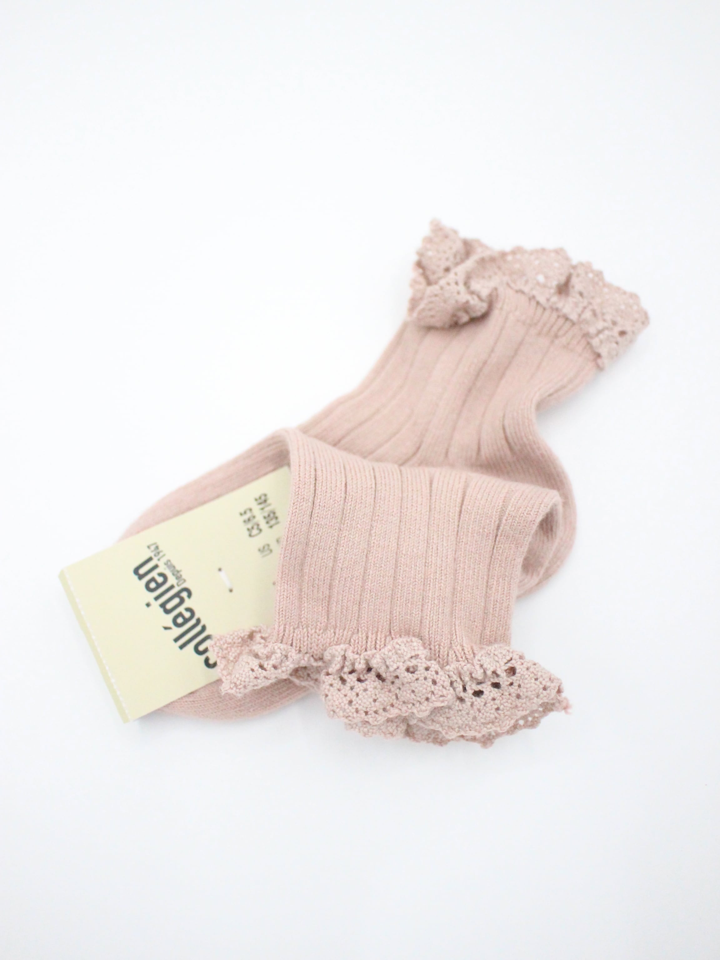 collegien Lili - Lace Trim Ribbed Ankle Socks Vieux Rose
