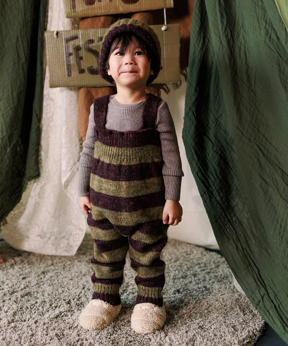 MABLI MOYA DUNGAREES- NETTLE/FIG STRIPE/ 12m 18m