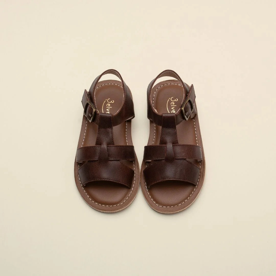 3elves 牛革 Tストラップサンダル BROWN