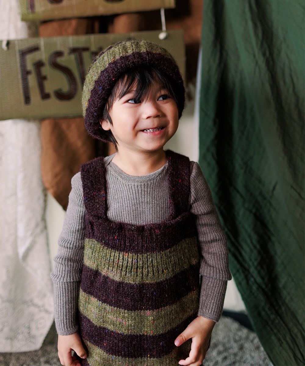 MABLI MOYA DUNGAREES- NETTLE/FIG STRIPE/ 12m 18m