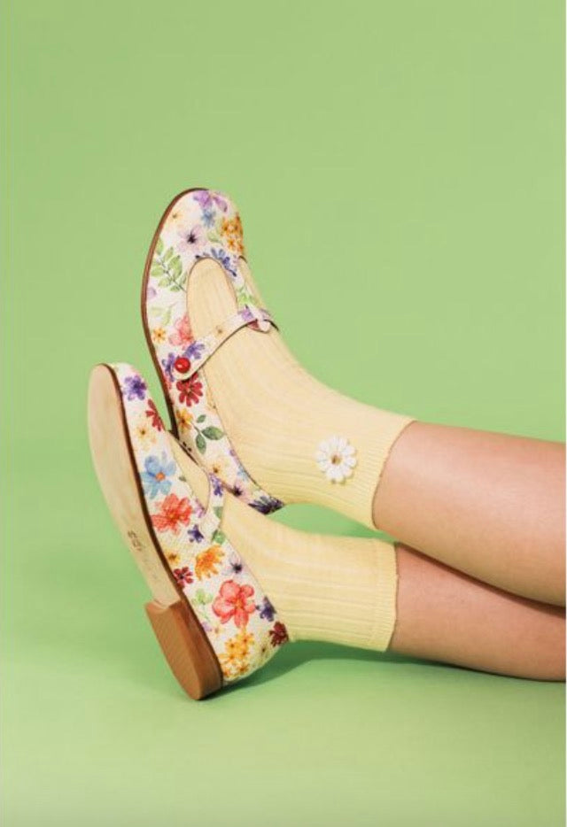 collegien Berenice - Ribbed Ankle Socks with Daisy vieux rose