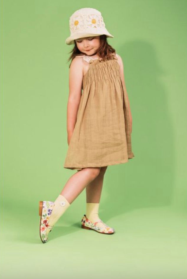 collegien Berenice - Ribbed Ankle Socks with Daisy vieux rose