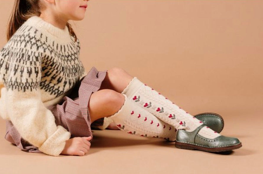 collegien Desiree Jacquard Hearts and Flowers Knee-high Socks biscuit
