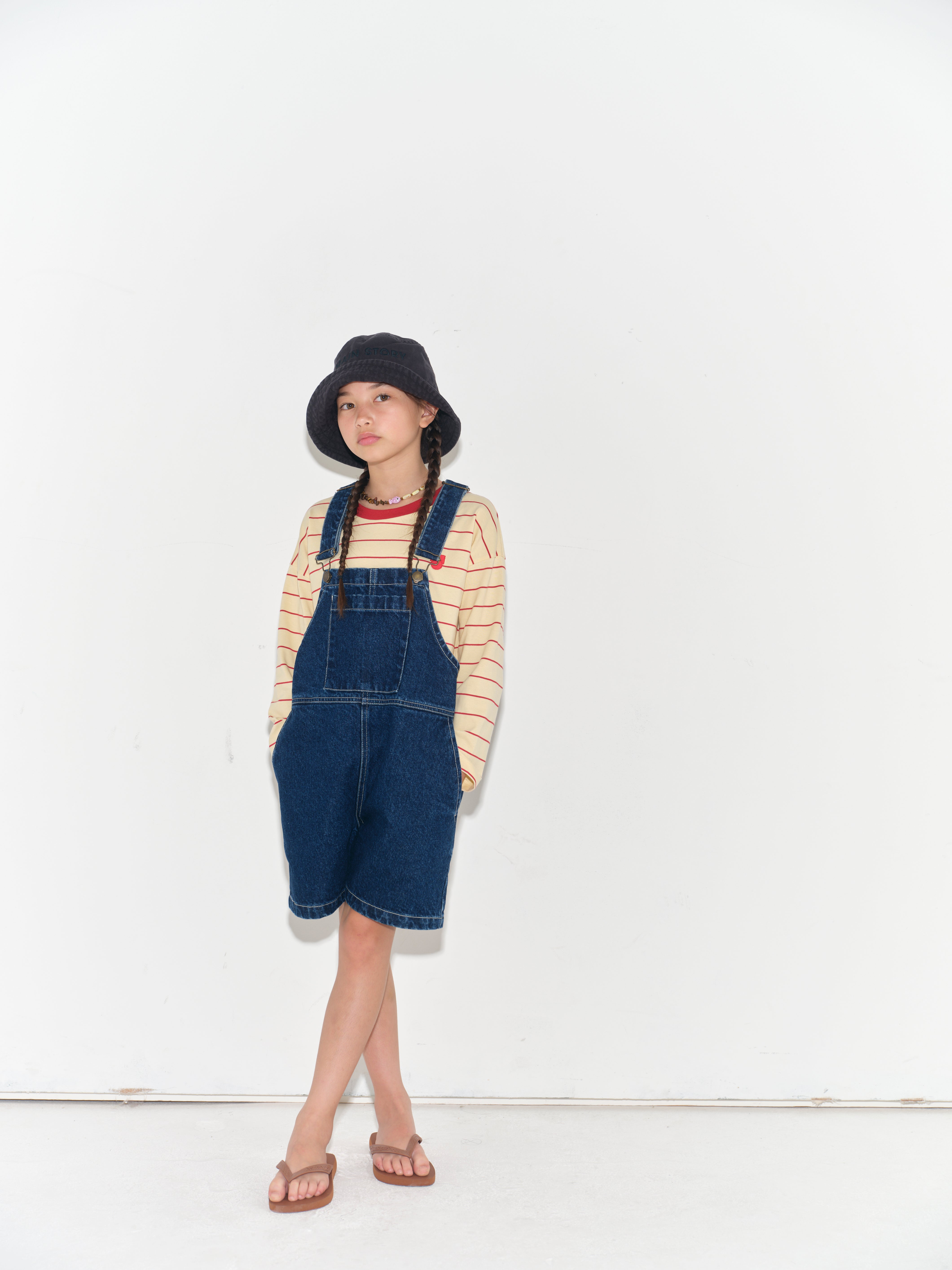 main story Short Dungaree Washed Denim
