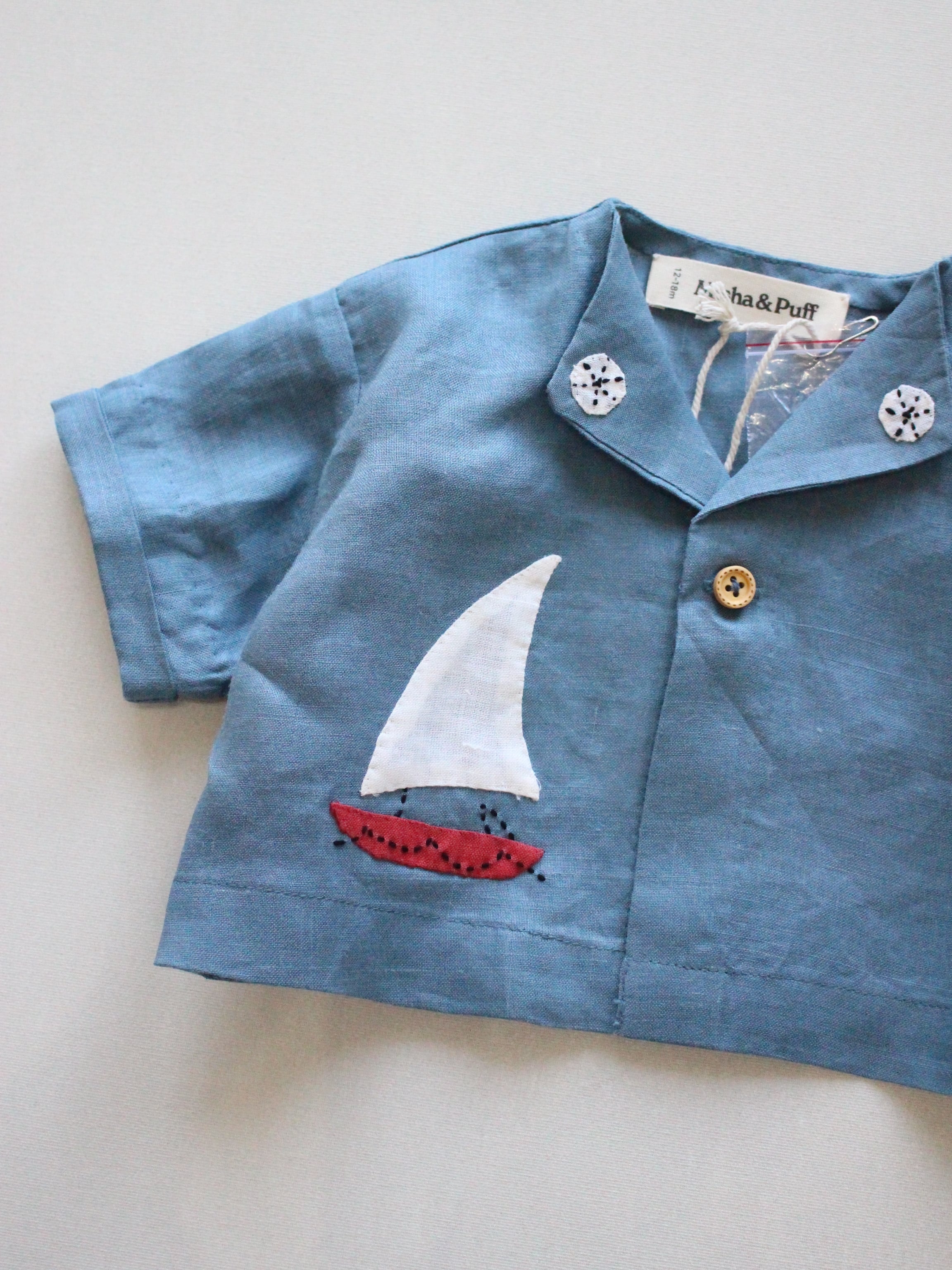 Misha & Puff Seaside Button Top Blueslate Baby