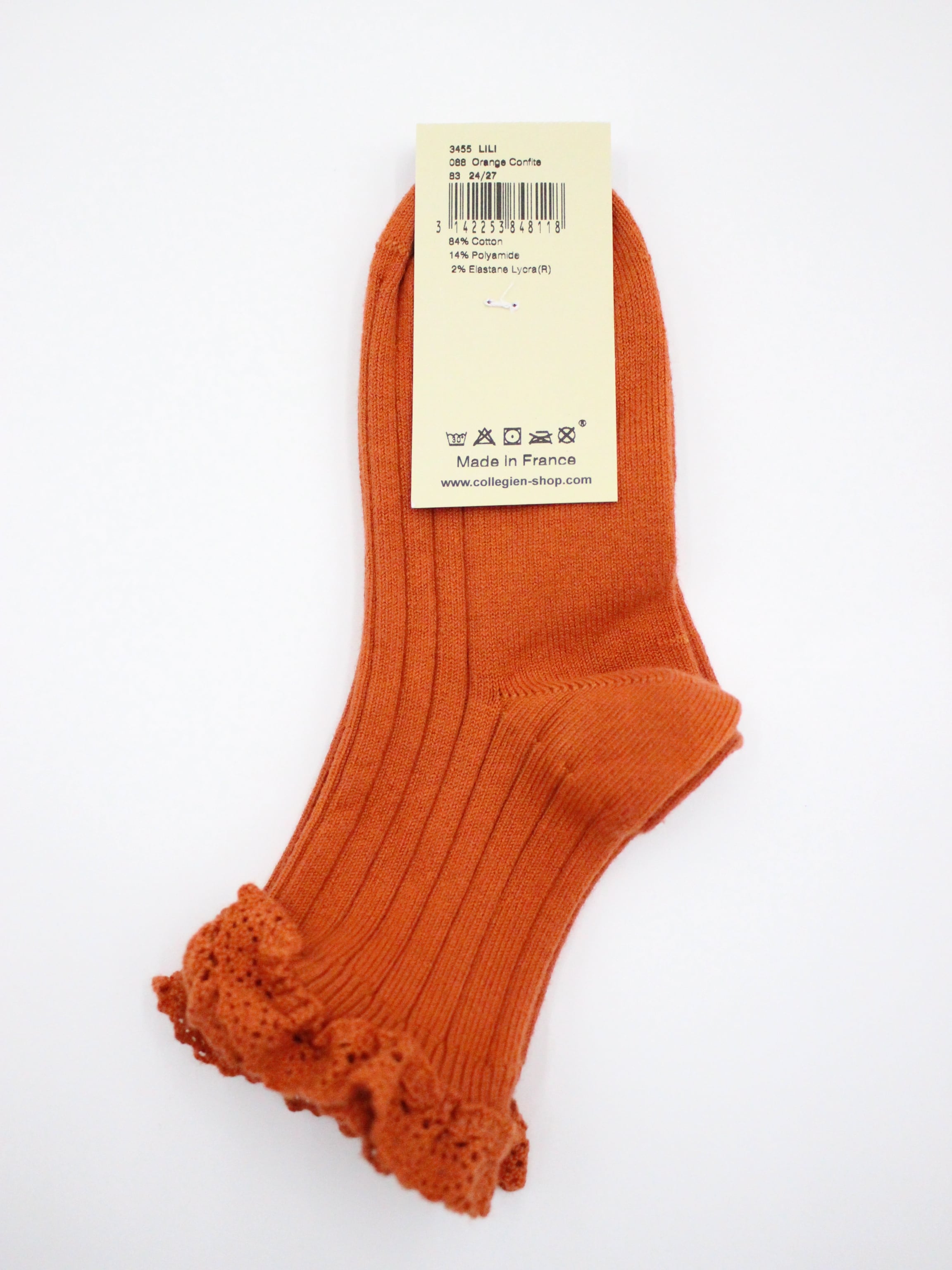 Apolina X collegien Lili - Lace Trim Ribbed Ankle Socks Orange Confite