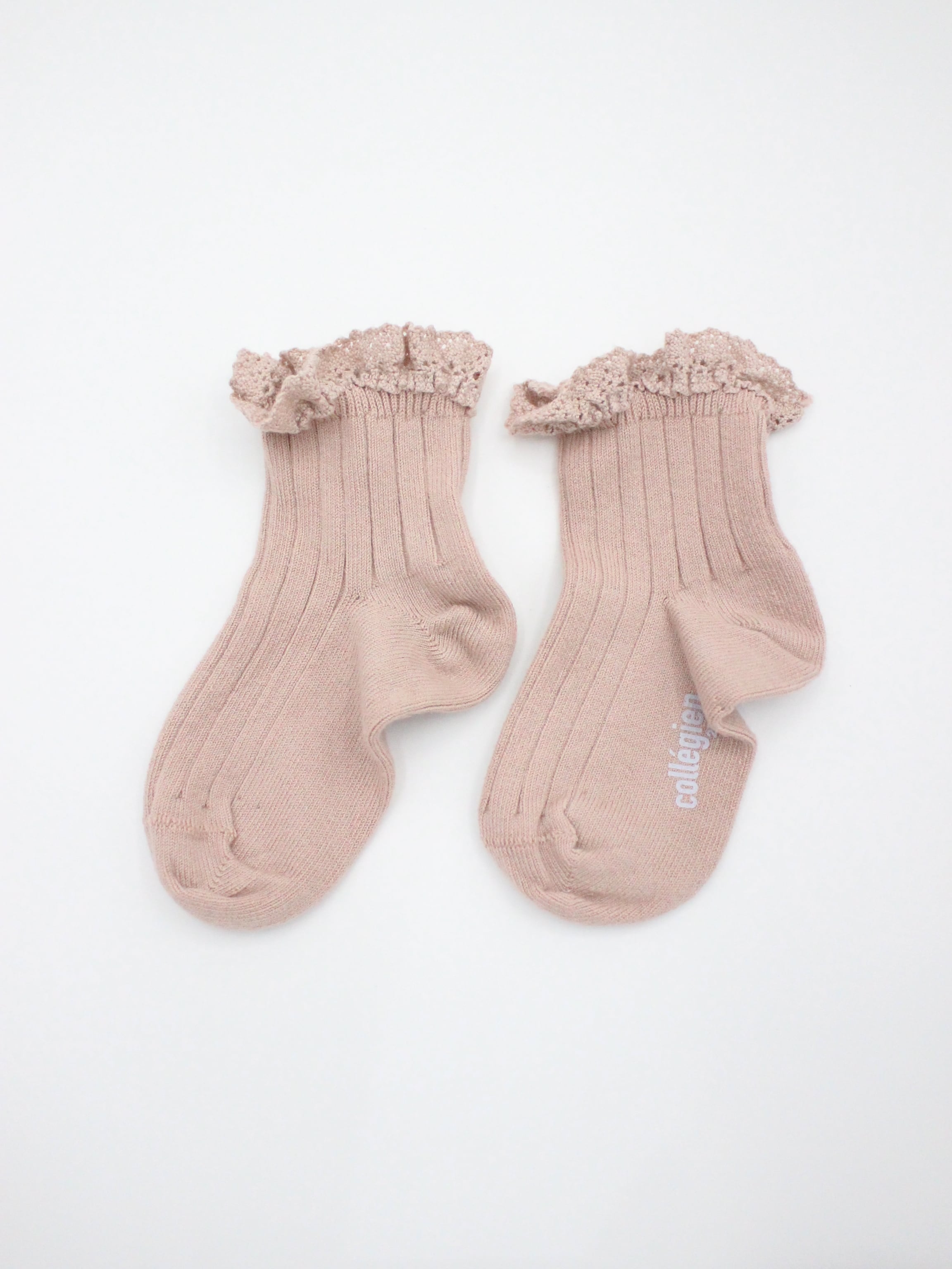 collegien Lili - Lace Trim Ribbed Ankle Socks Vieux Rose