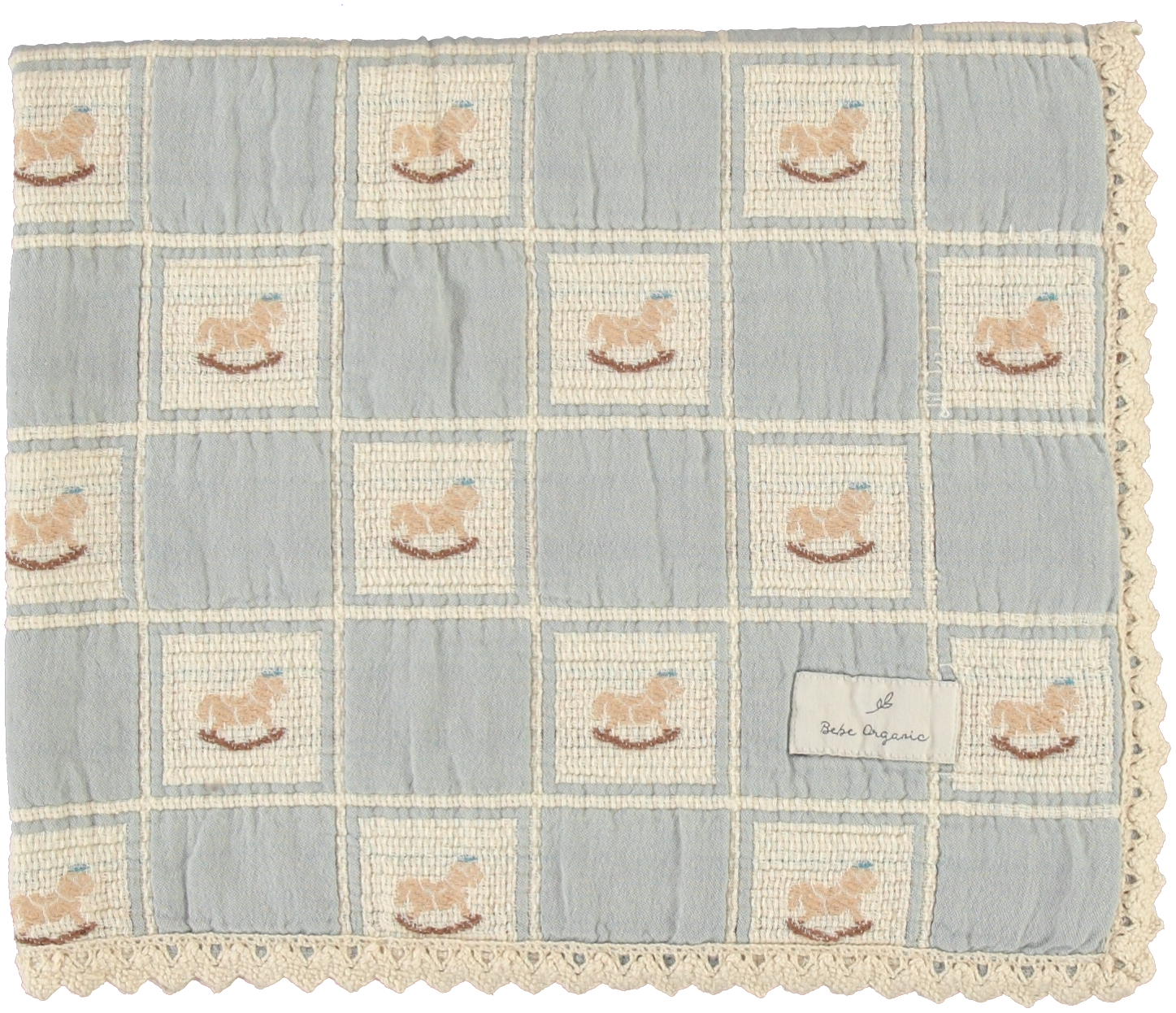 Bebe Organic Rocking Horse Blanket Blue Patchwork