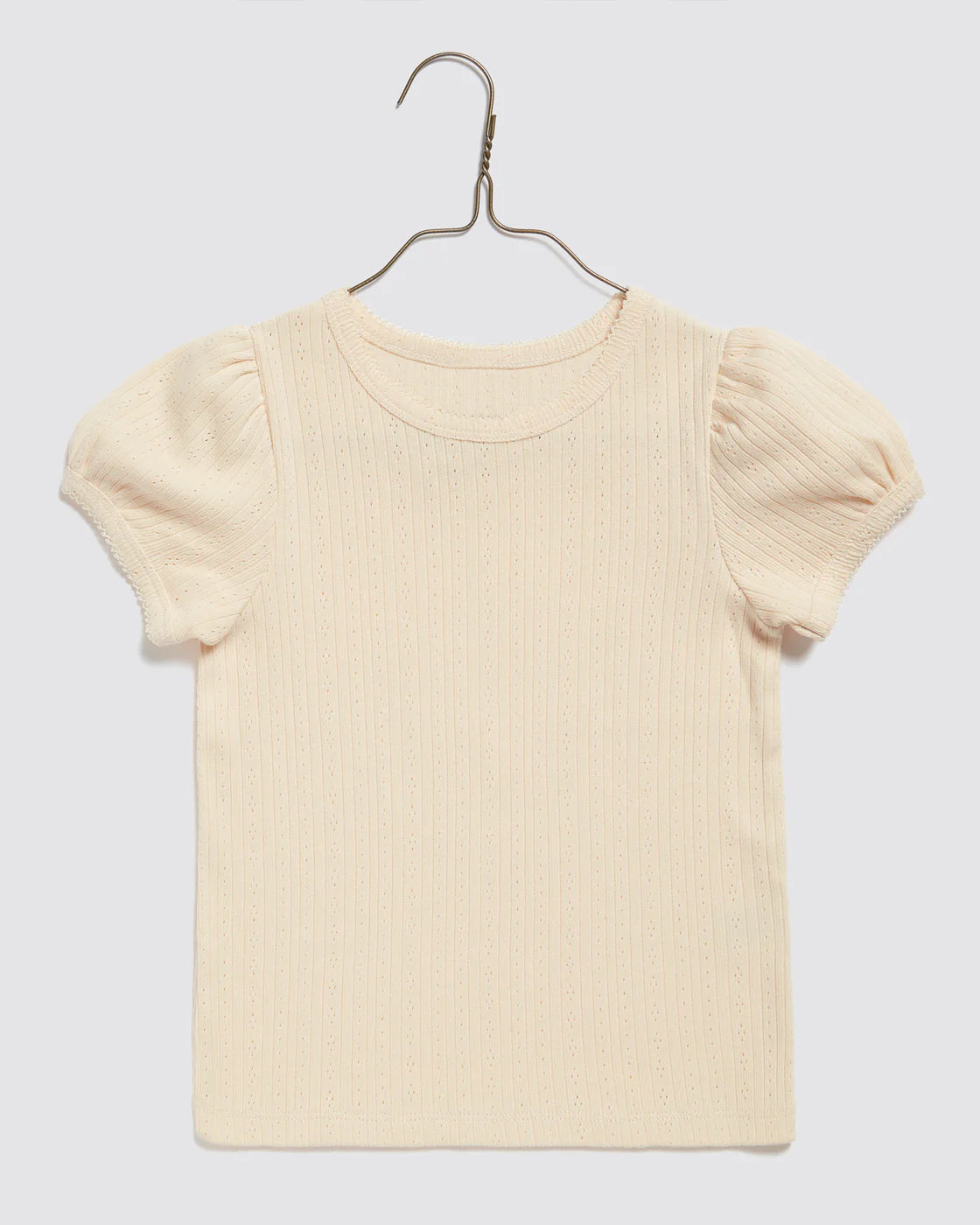 little cotton clothes Pointelle T-shirt in Buttermilk