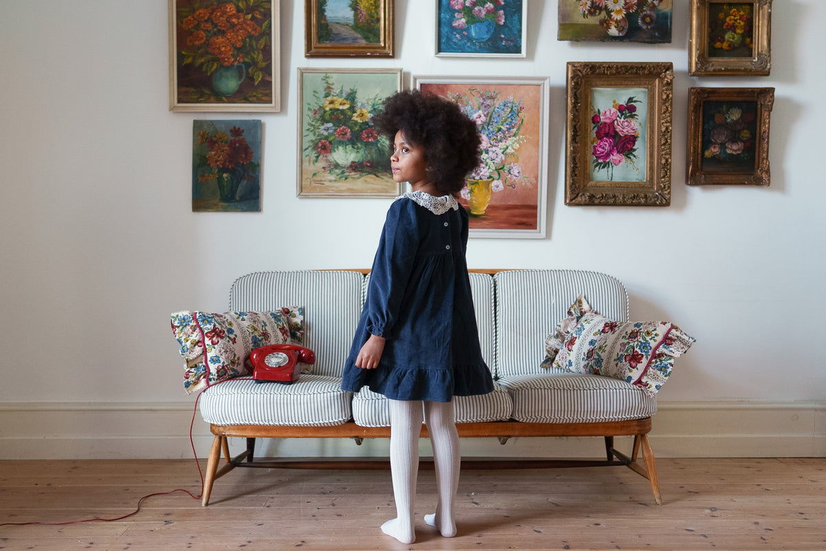 little cotton clothes Velvet Mila Dress in Midnight