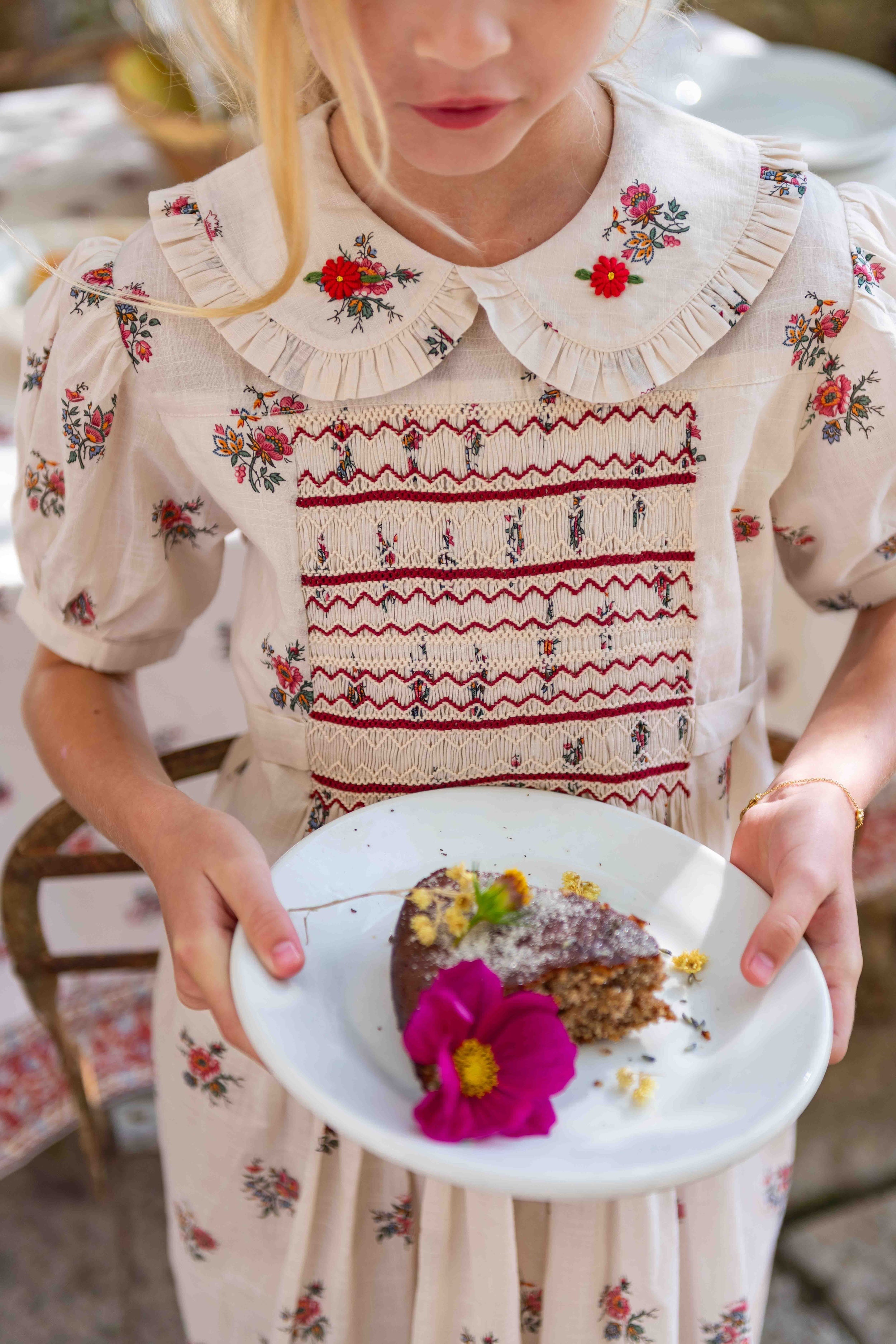 BONJOUR DIARY Handsmock dress Garden flowers print - cotton voile