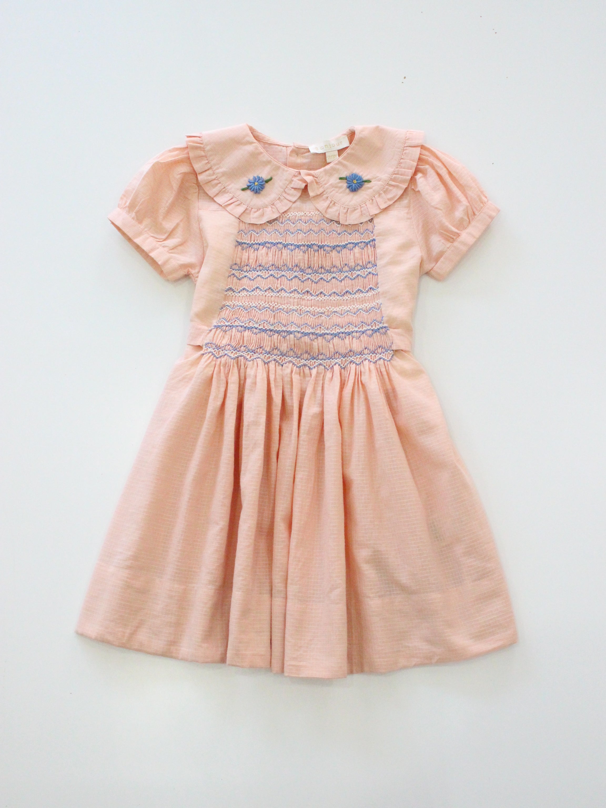 BONJOUR DIARY Handsmock dress Pink check voile