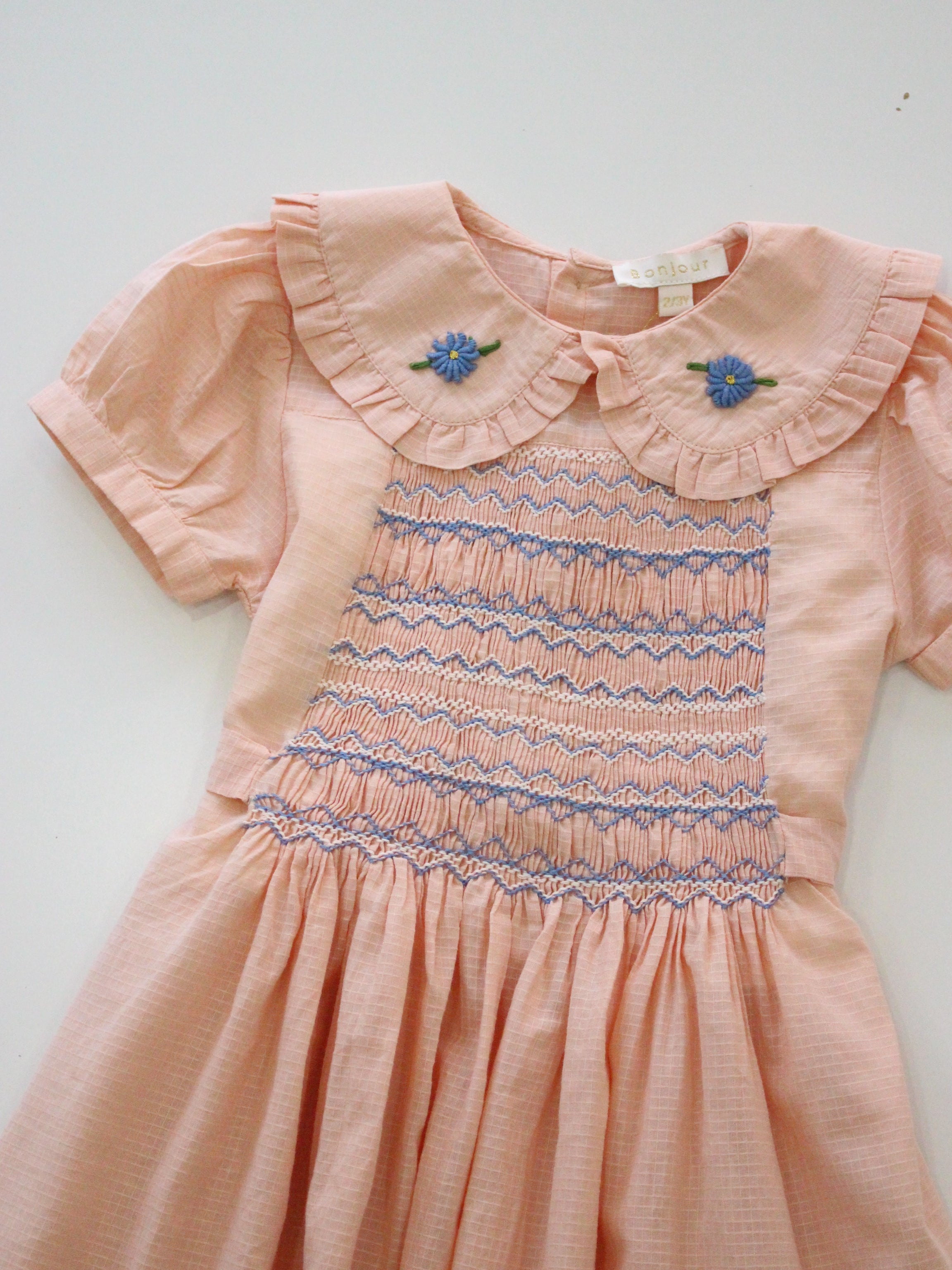 BONJOUR DIARY Handsmock dress Pink check voile