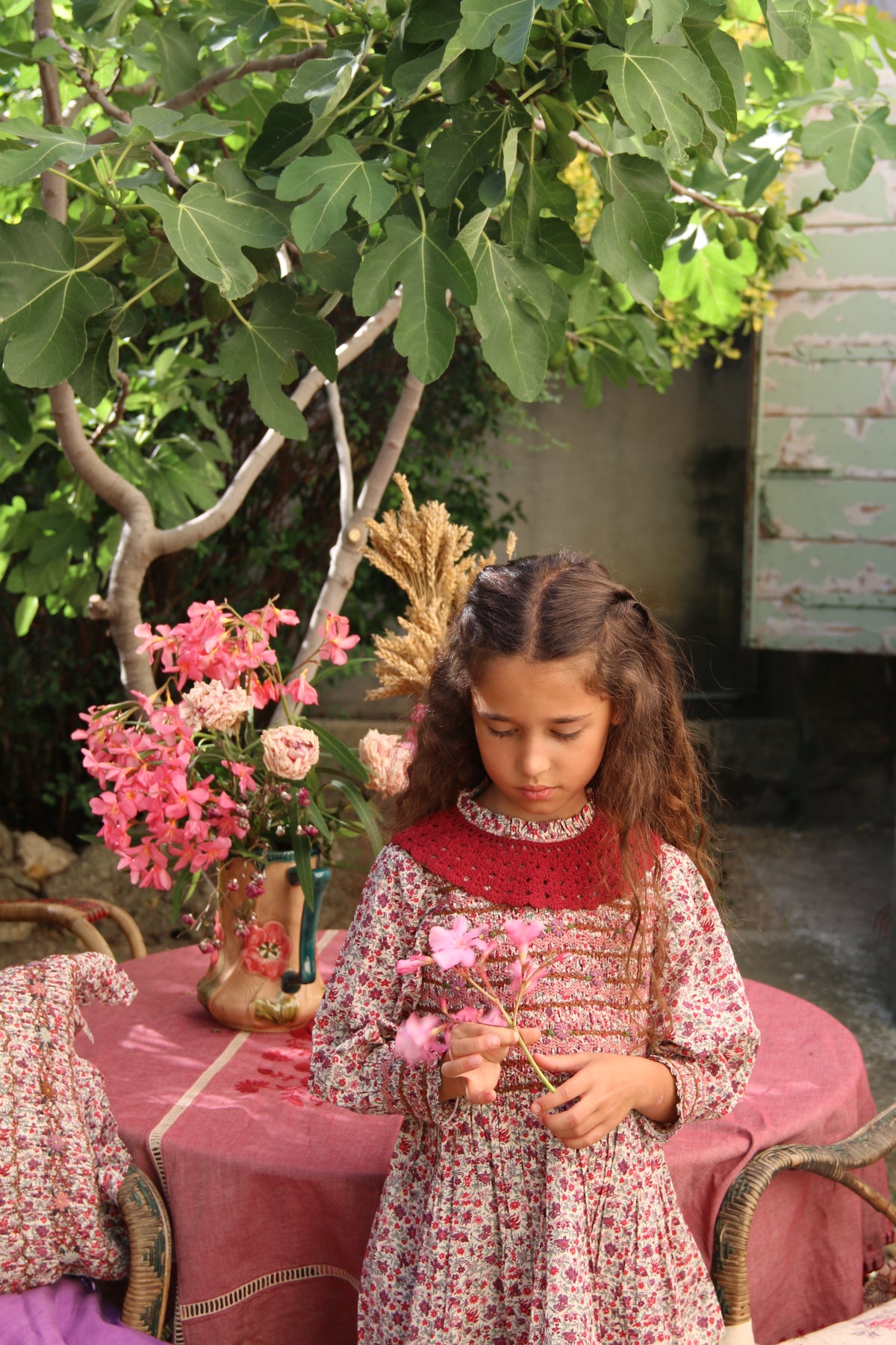 BONJOUR DIARY Handsmock blouse with collar Flowers field print