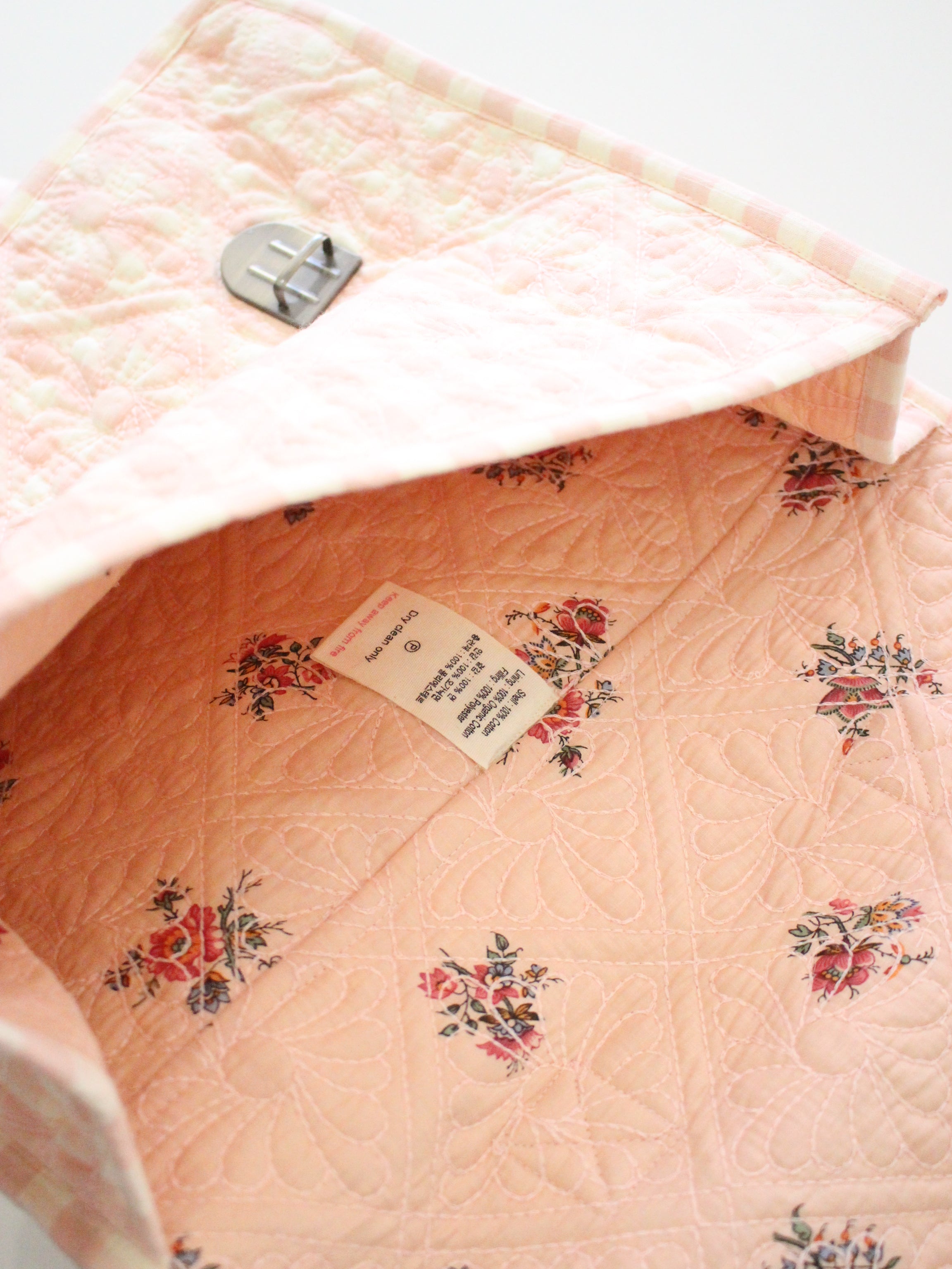 BONJOUR DIARY Quilted school bag Pink vichy front & piping