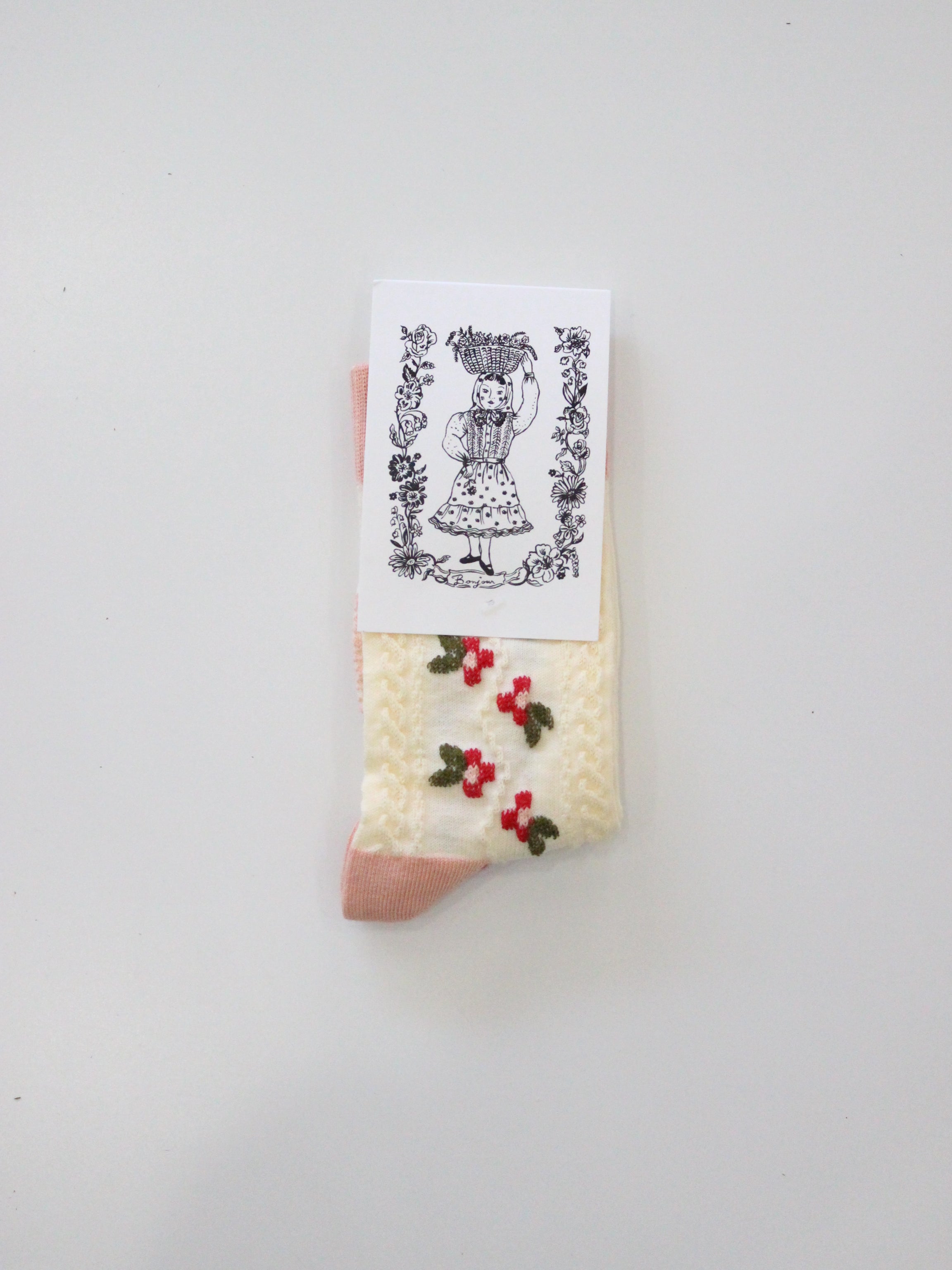 BONJOUR DIARY "Farandole" flower socks Pink