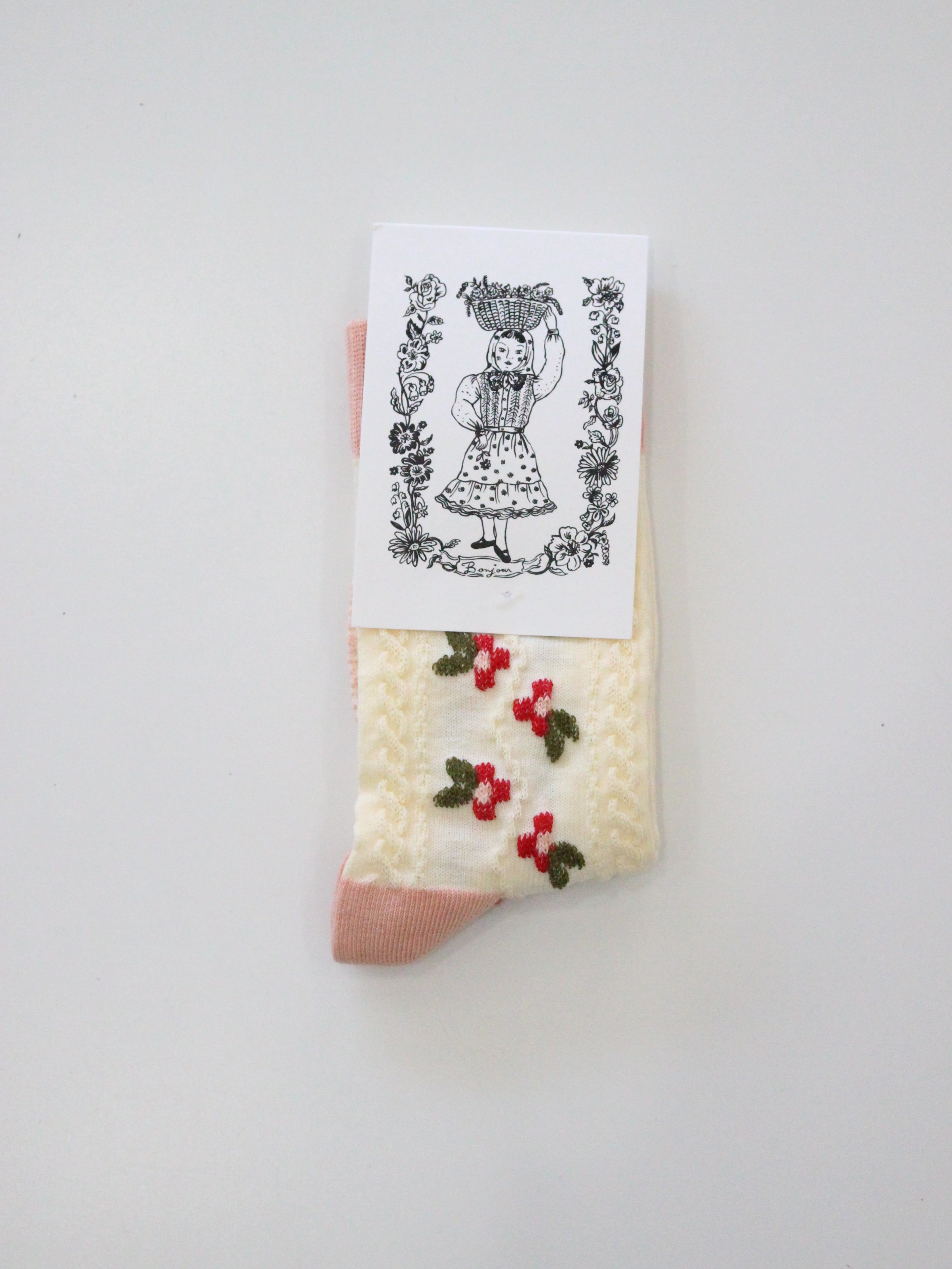 BONJOUR DIARY "Farandole" flower socks Pink