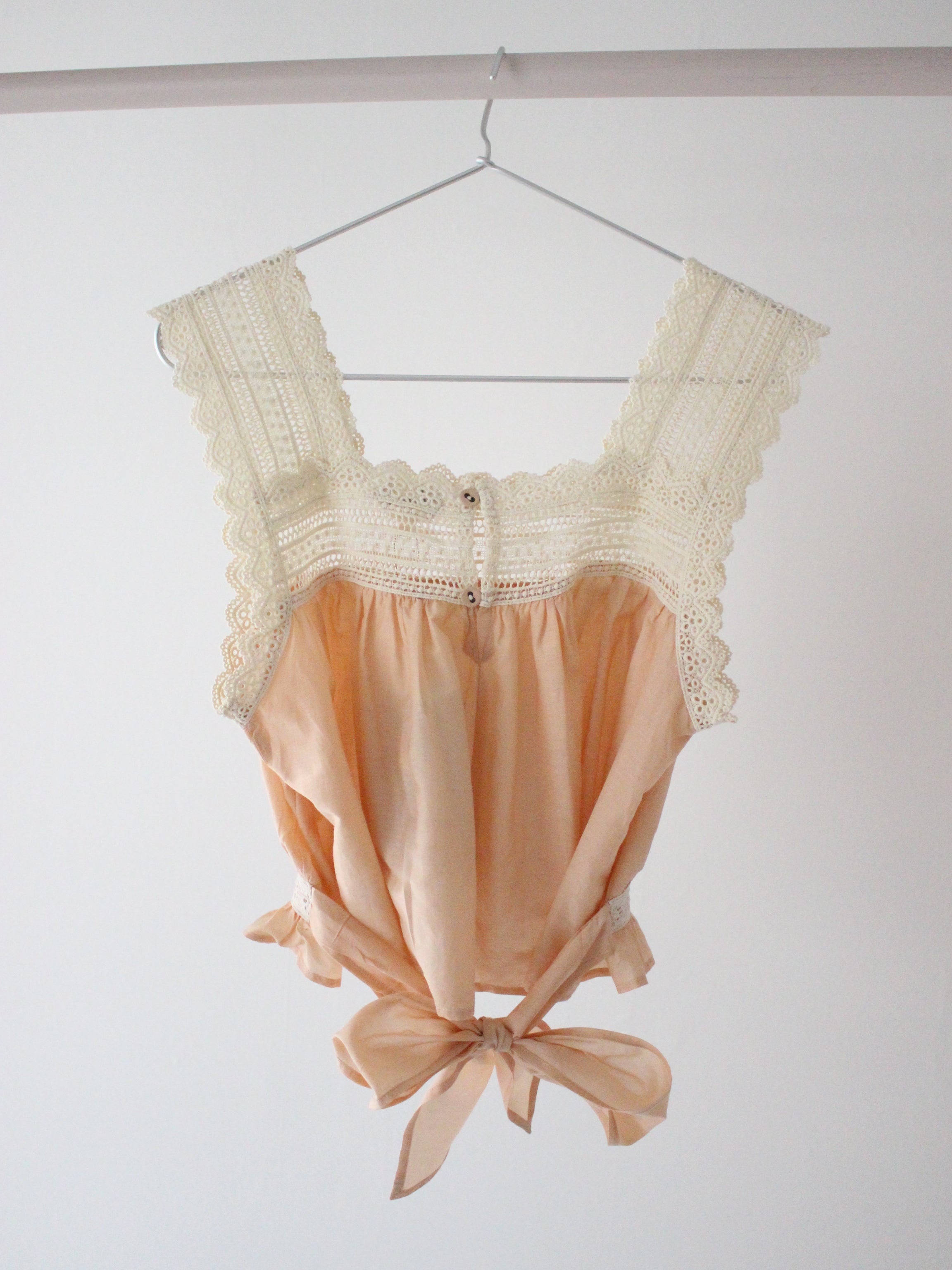 Suranné Top with lace Pink cotton silk 大人SIZE