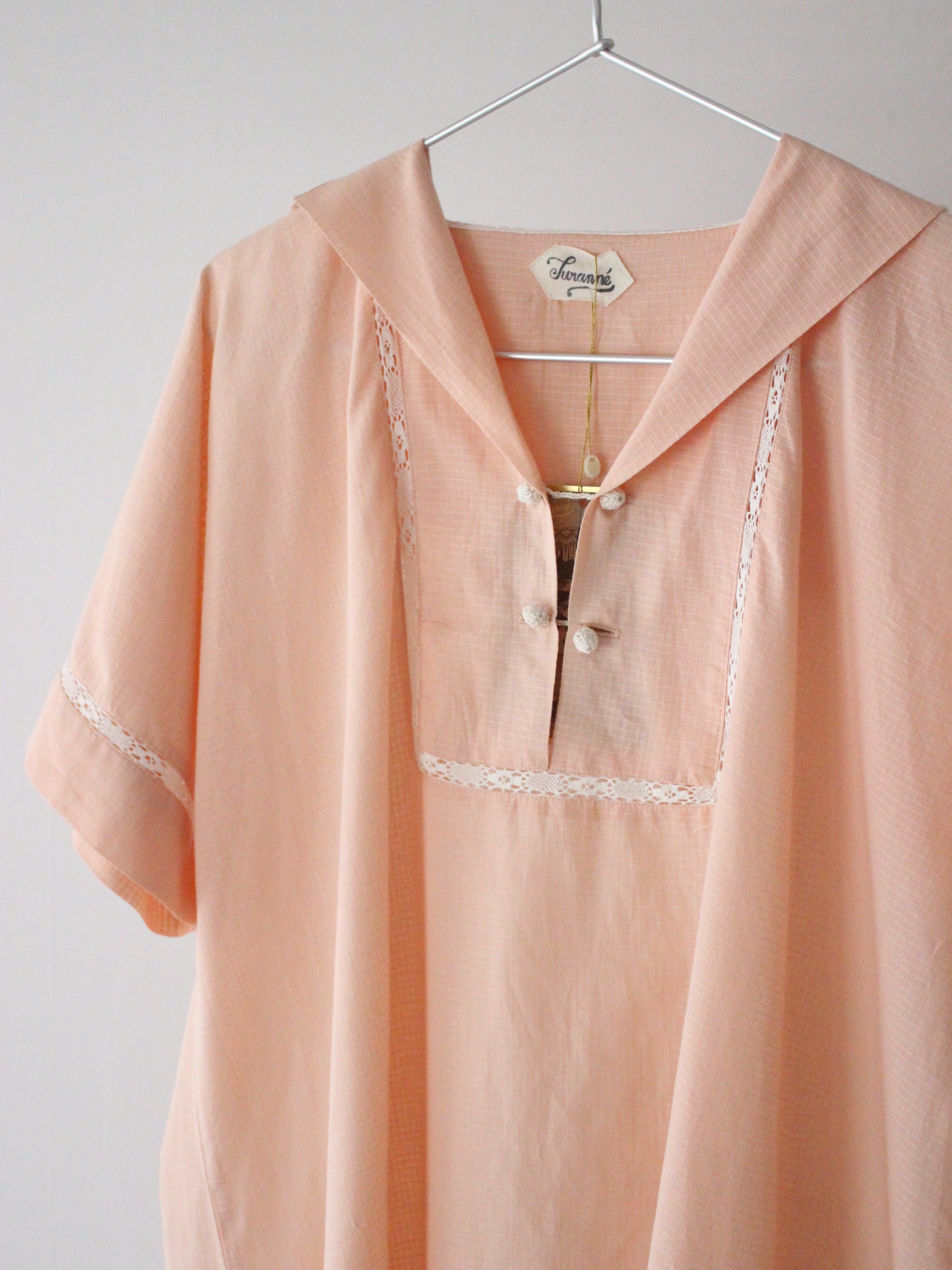 Suranné Long dress Pink check voile orgainc 大人SIZE
