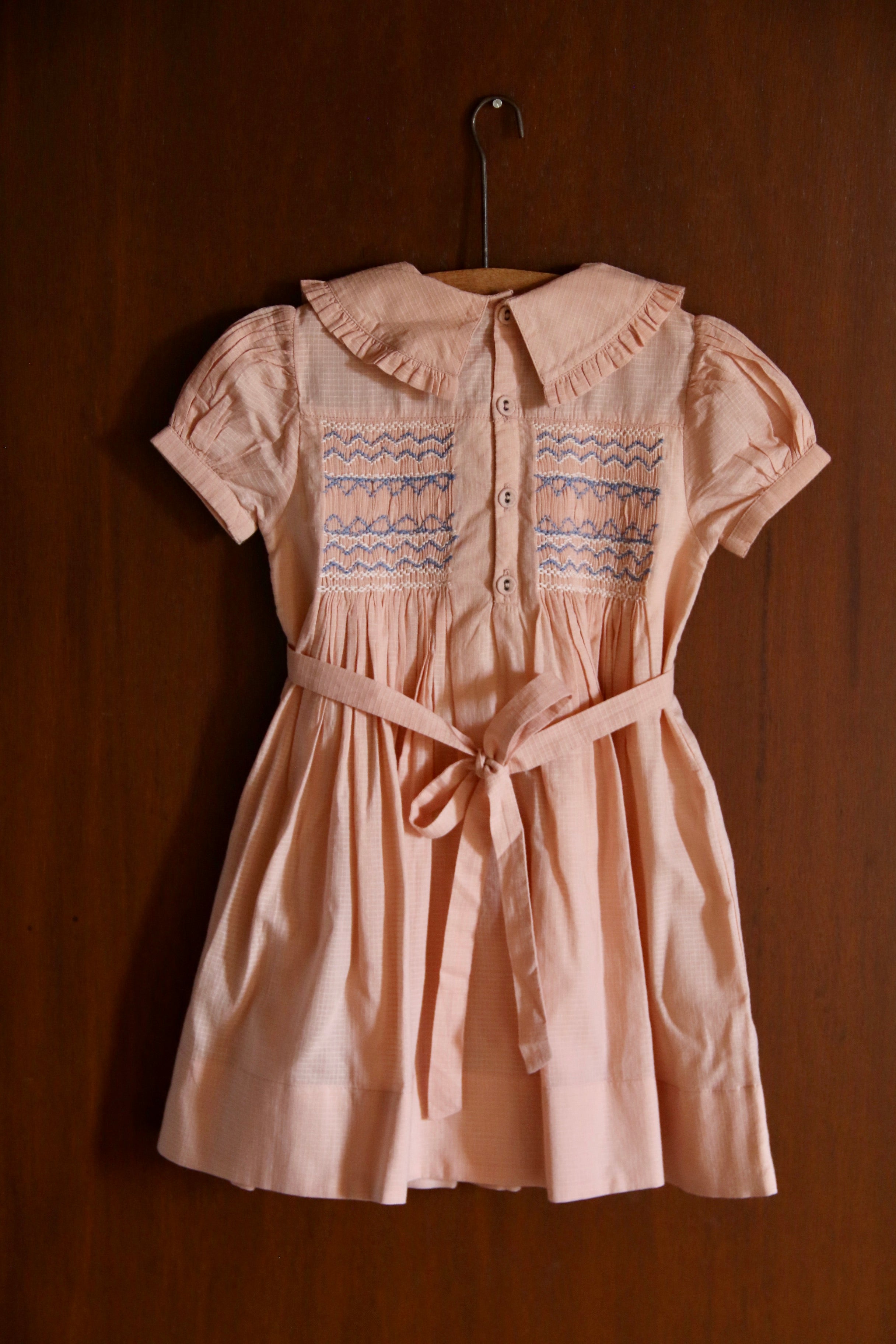 BONJOUR DIARY Handsmock dress Pink check voile