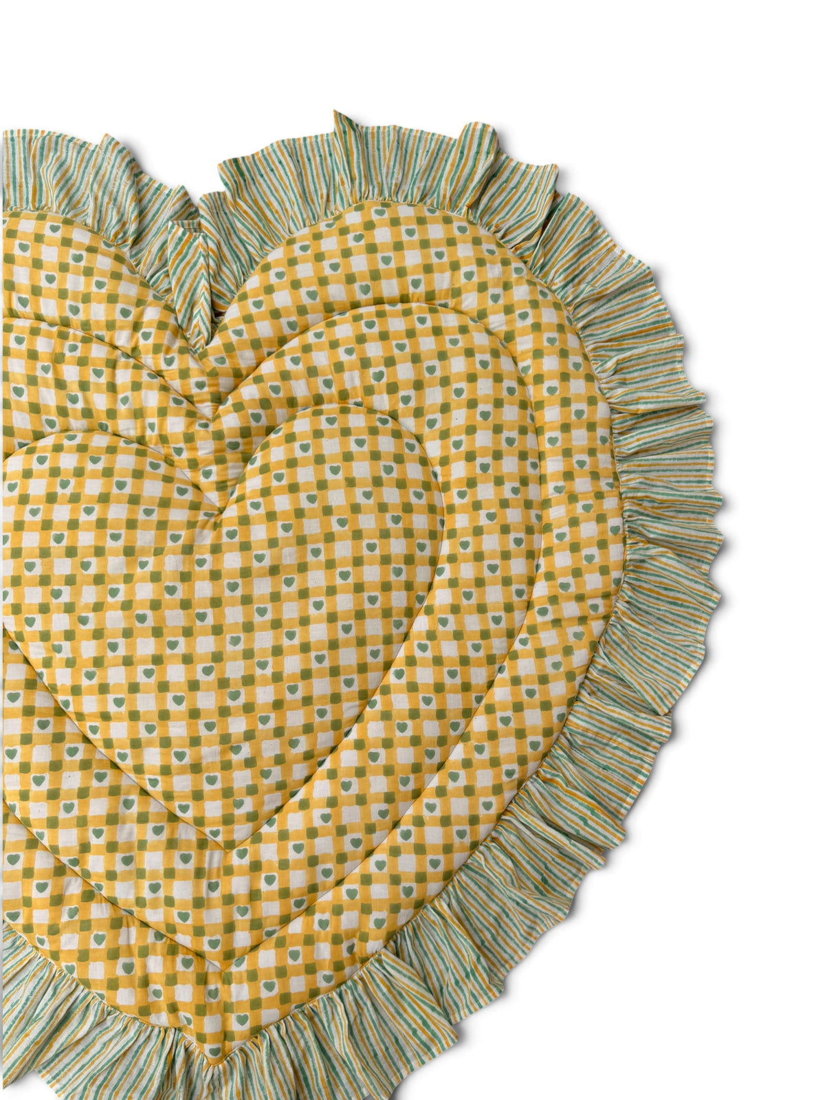 saruche Heart Frill Mat Yellow Heart Checks
