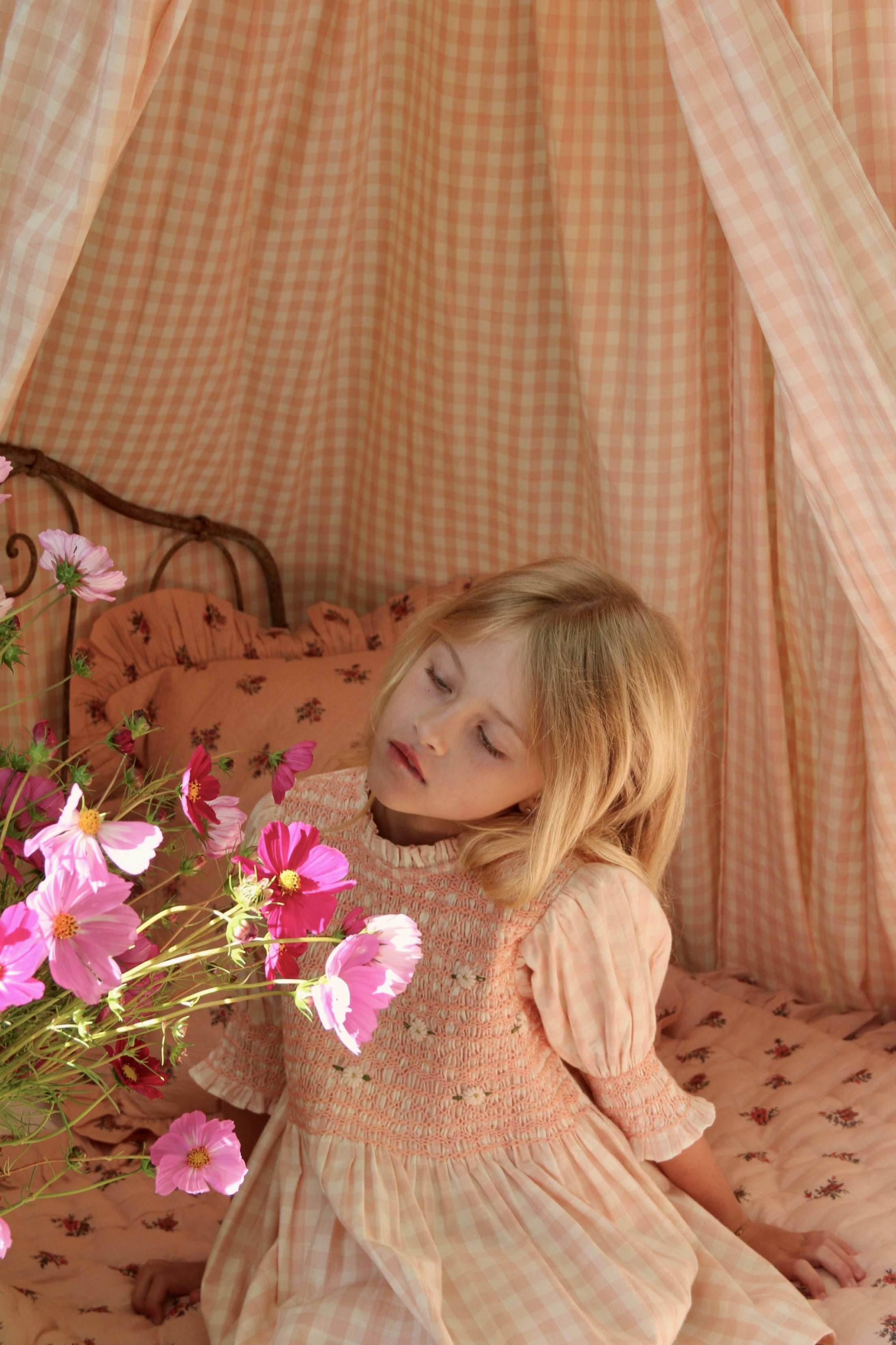 BONJOUR DIARY Handsmocks blouse Pink vichy
