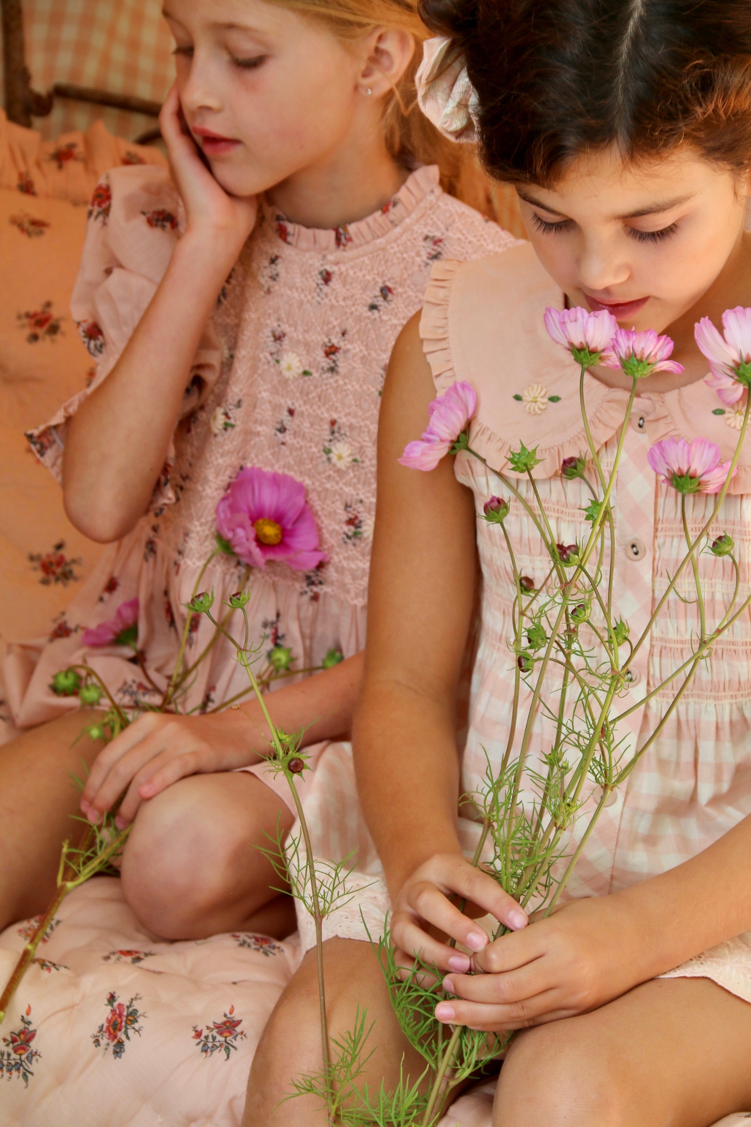 BONJOUR DIARY Emb. tunic + hair clip Pink Vichy with small design eyelete emb