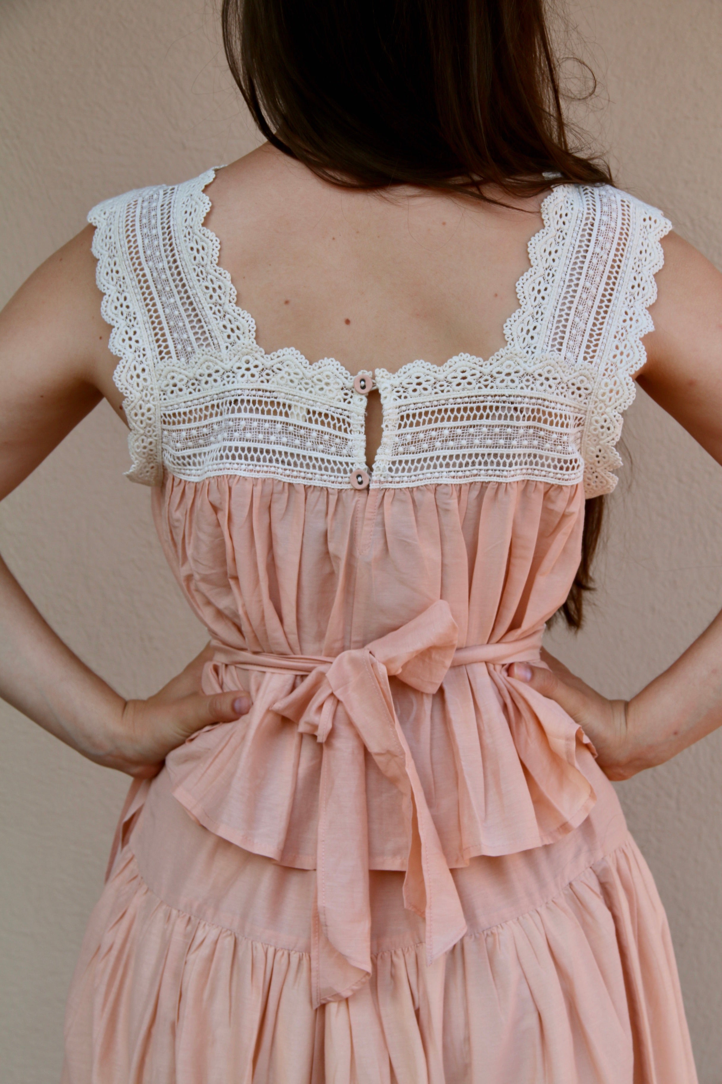 Suranné Top with lace Pink cotton silk 大人SIZE