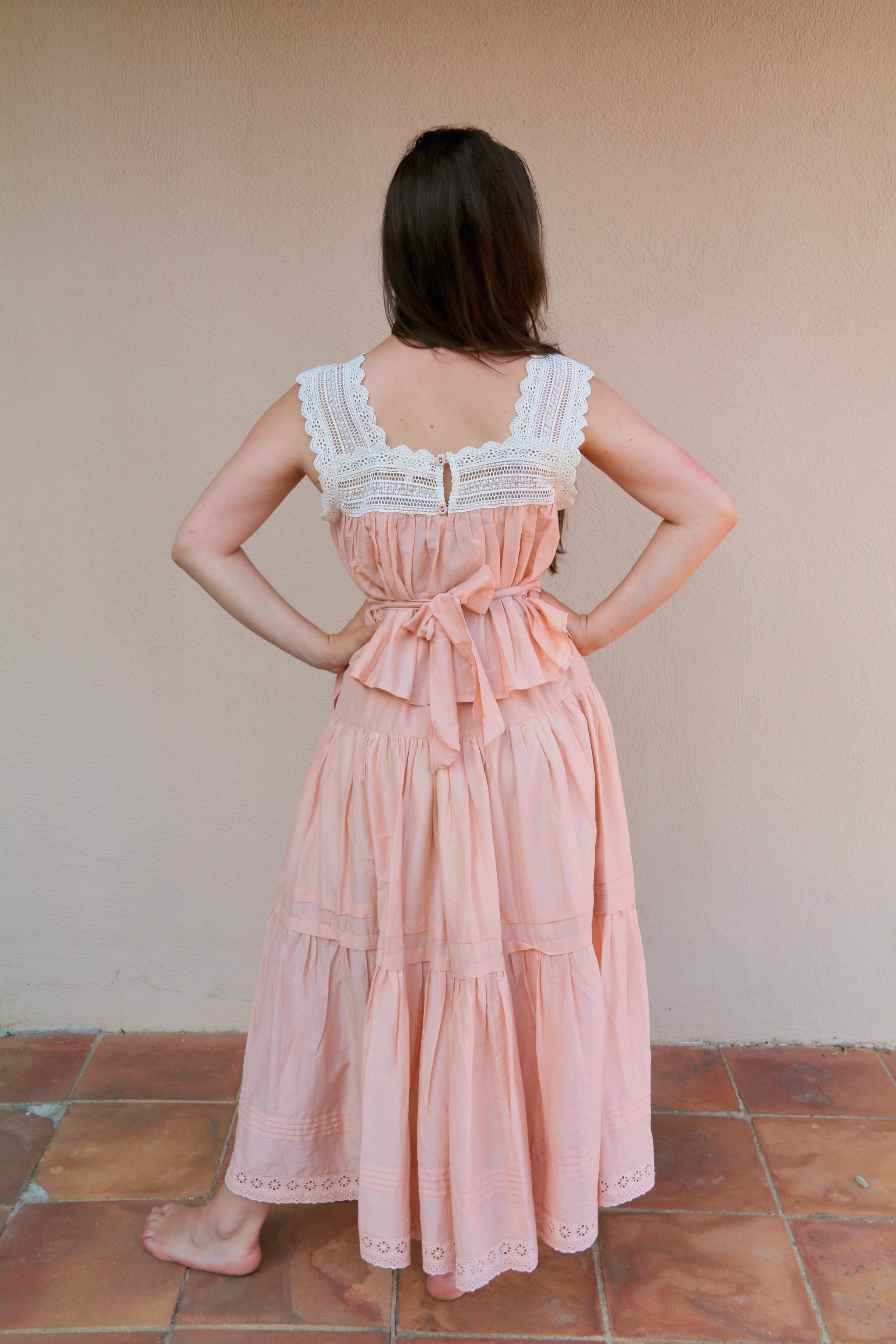 Suranné Top with lace Pink cotton silk 大人SIZE