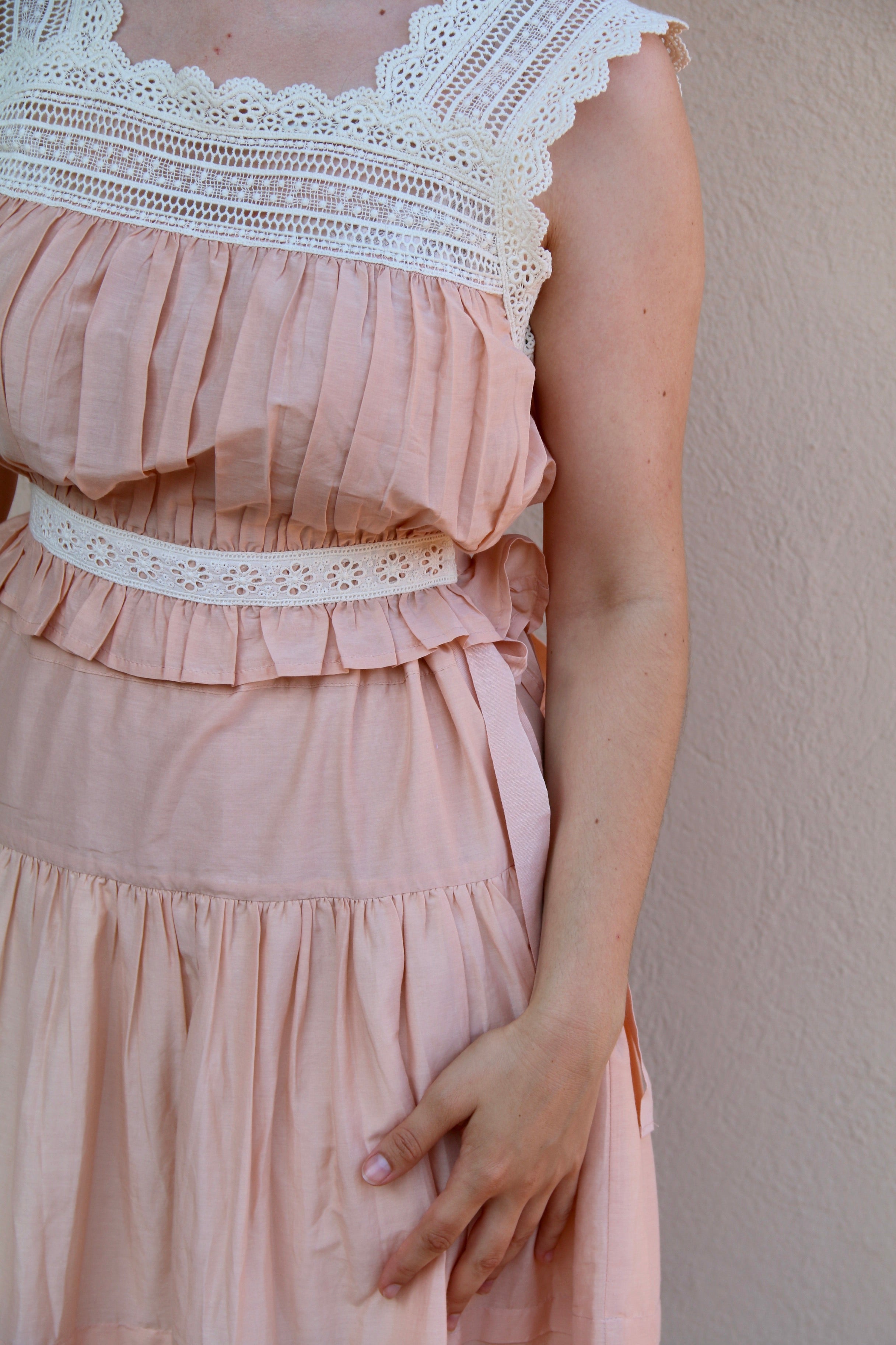Suranné Top with lace Pink cotton silk 大人SIZE