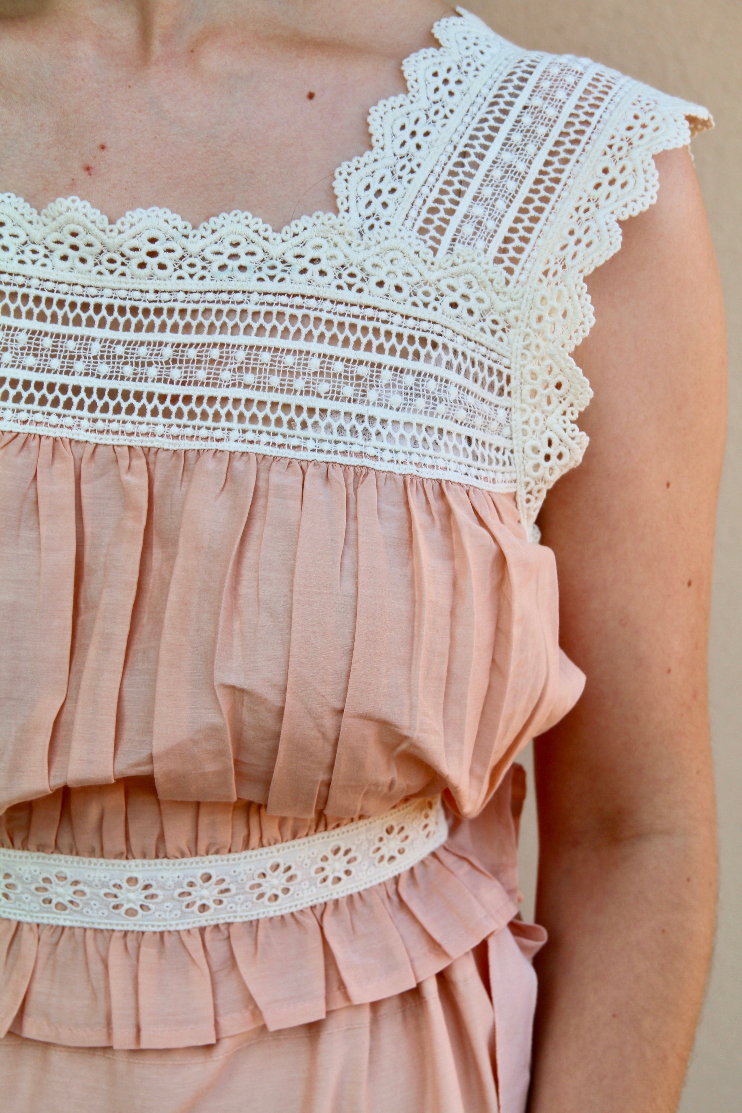 Suranné Top with lace Pink cotton silk 大人SIZE