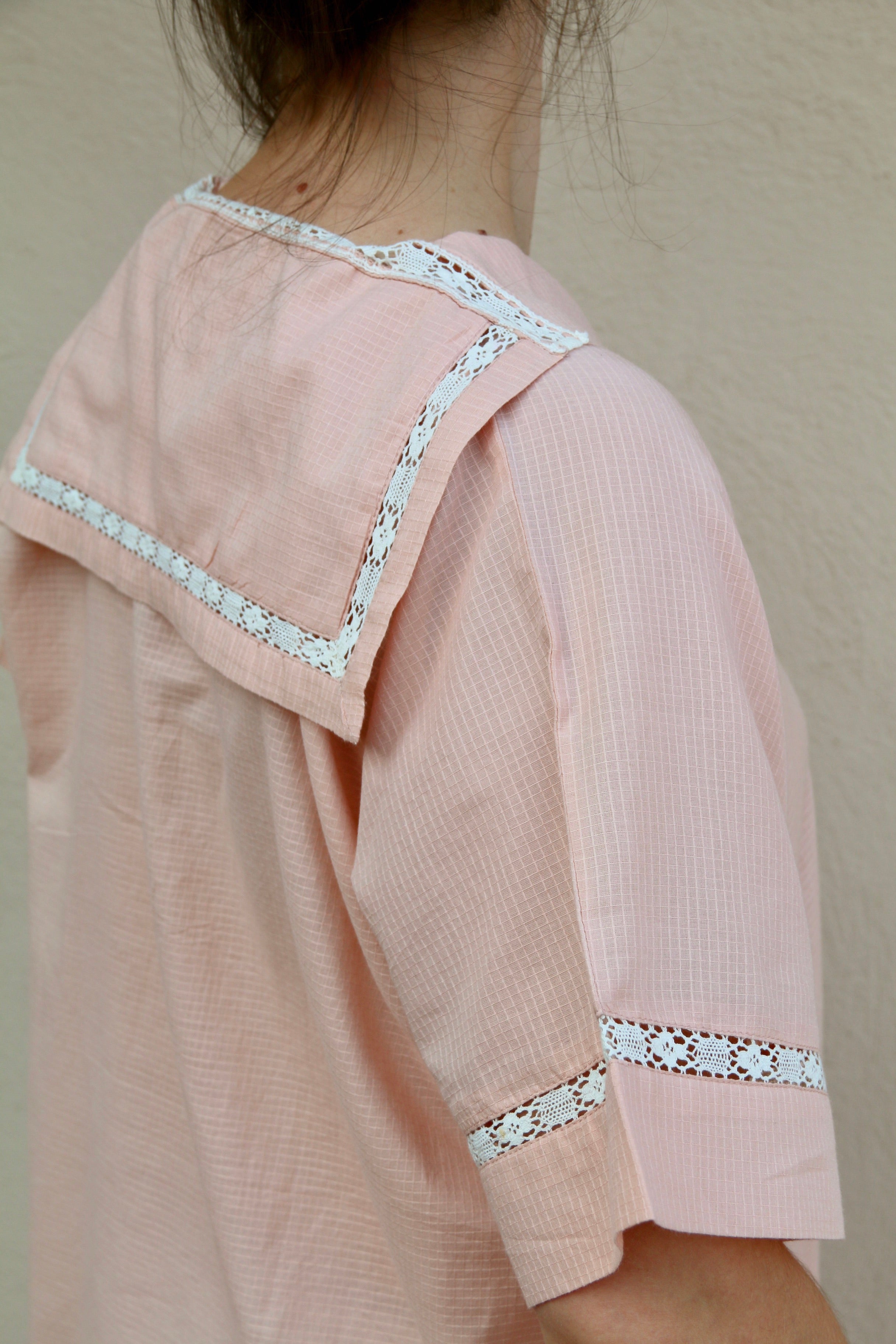 Suranné Long dress Pink check voile orgainc 大人SIZE