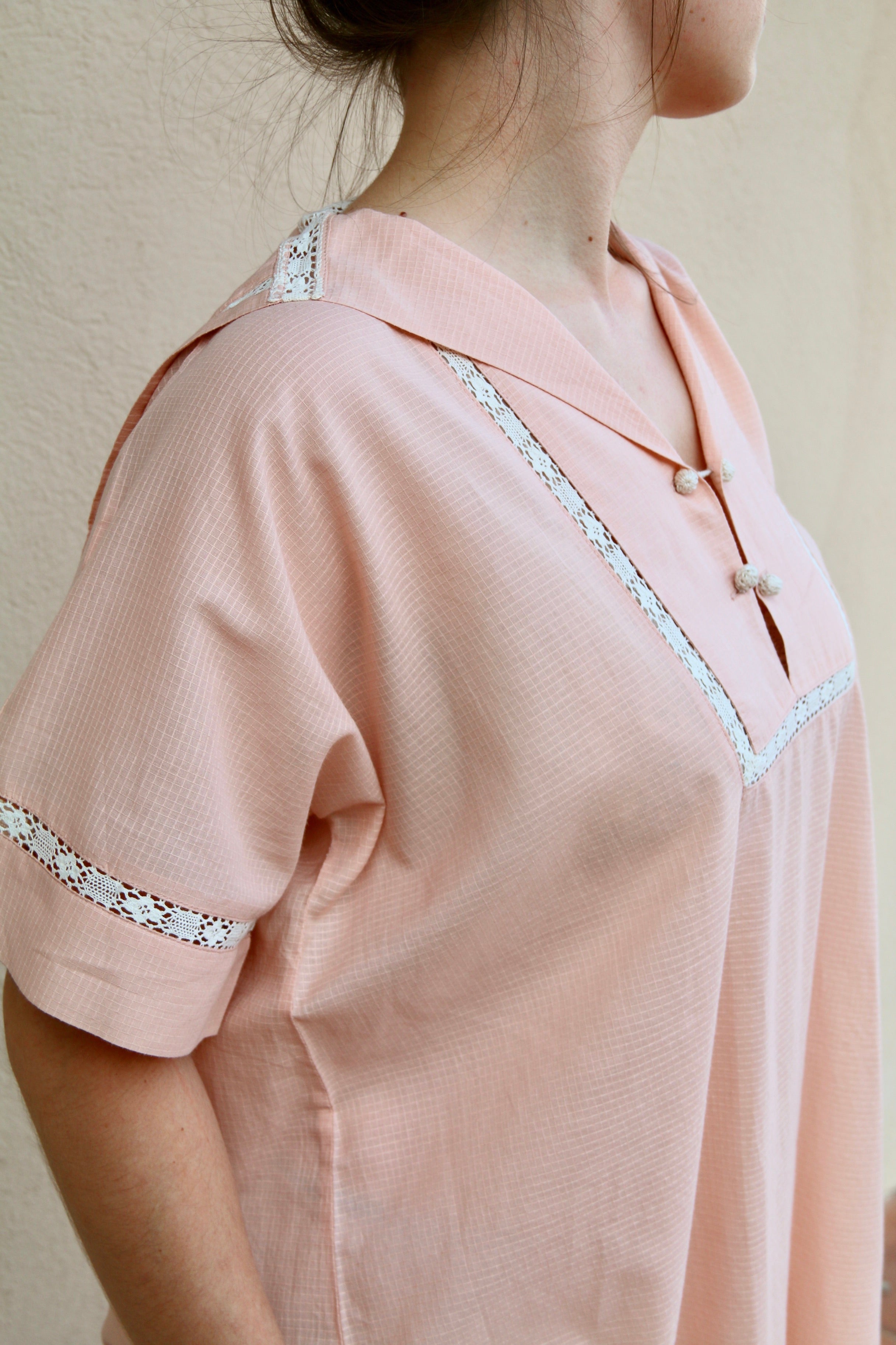 Suranné Long dress Pink check voile orgainc 大人SIZE