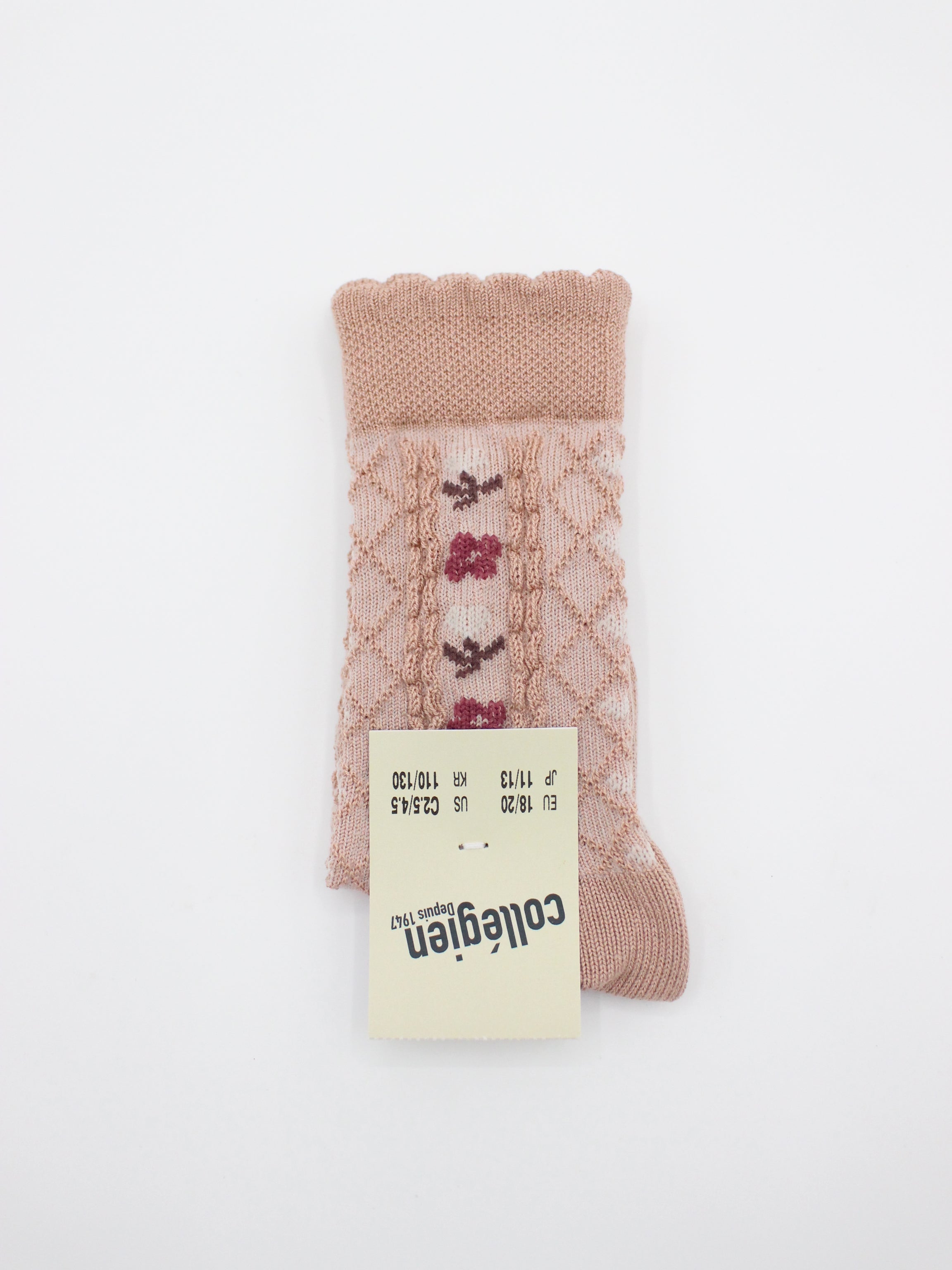 collegien Desiree Jacquard Hearts and Flowers Knee-high Socks vieux rose