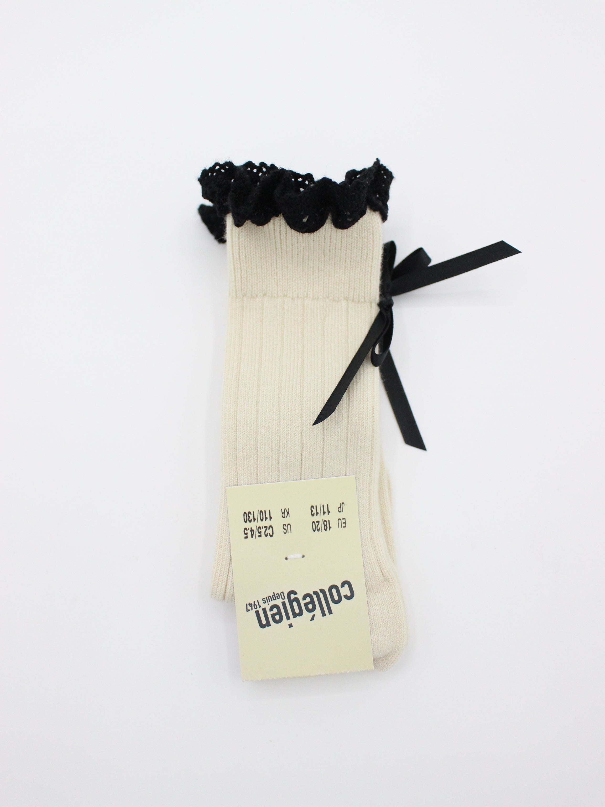 collegien Domitille Ribbed Knee-high Socks with Lace and Bow - Doux Agneaux