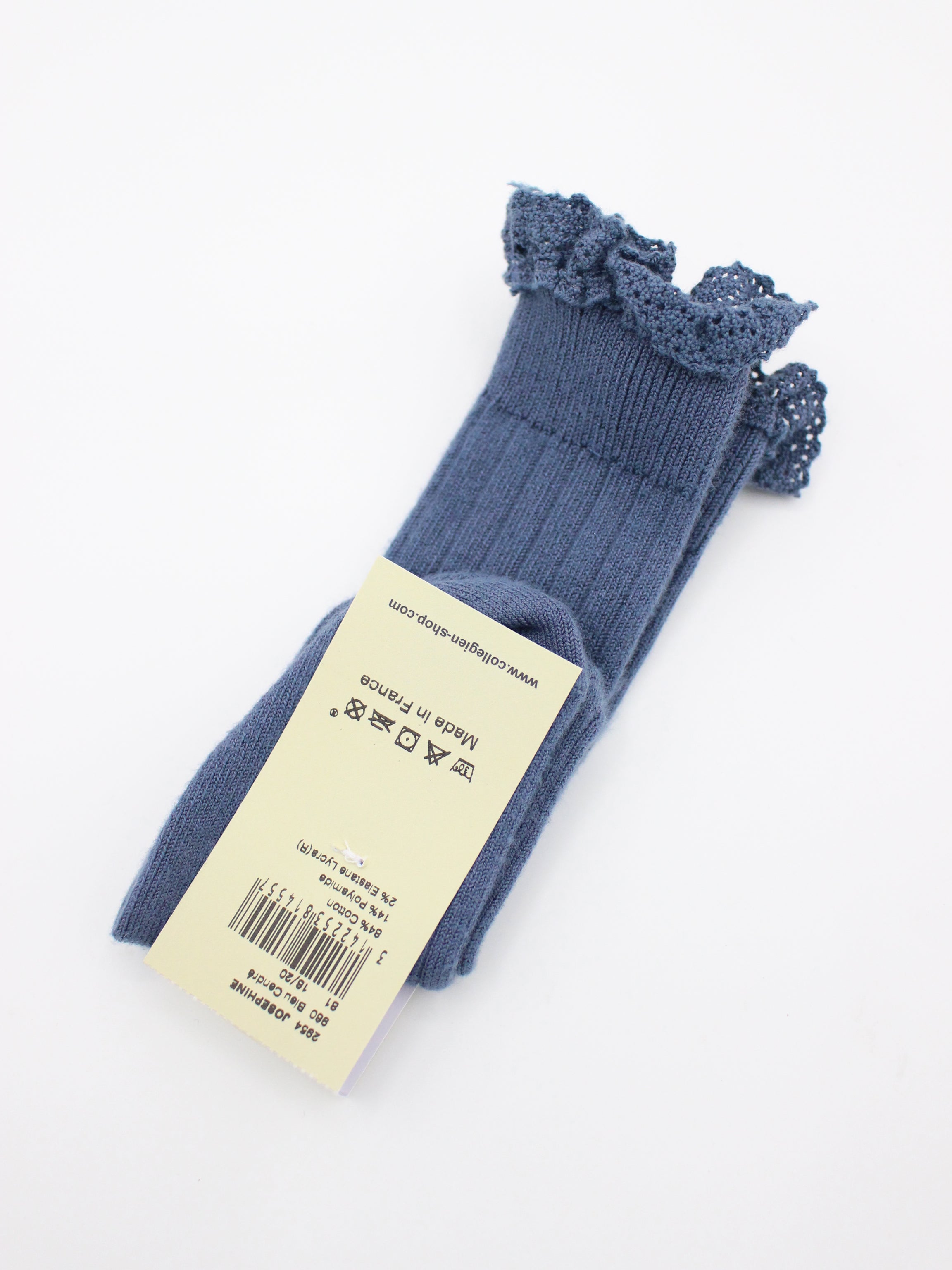 collegien Josephine Lace Trim Knee High Socks bleu cendre