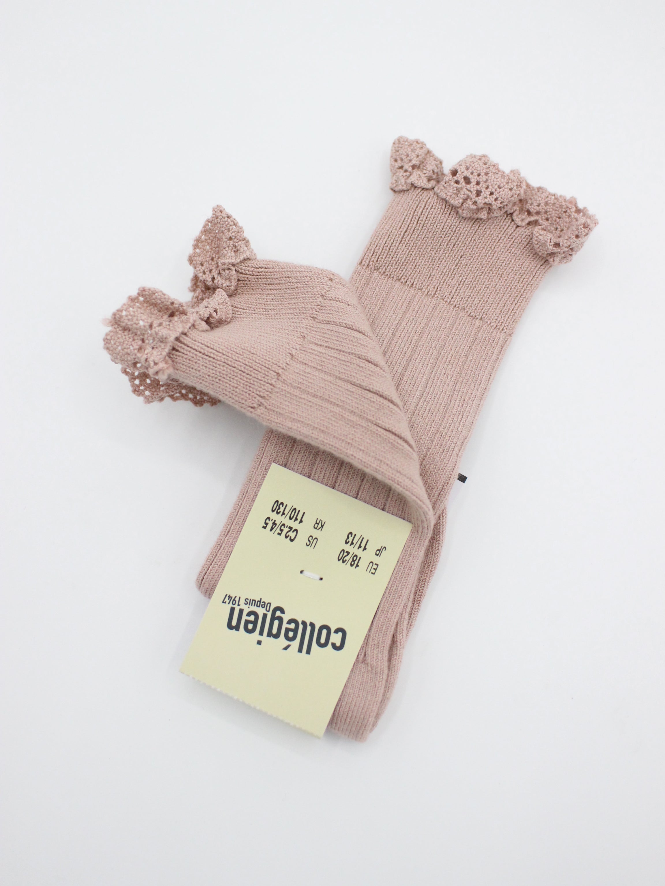 collegien Josephine Lace Trim Knee High Socks vieux rose