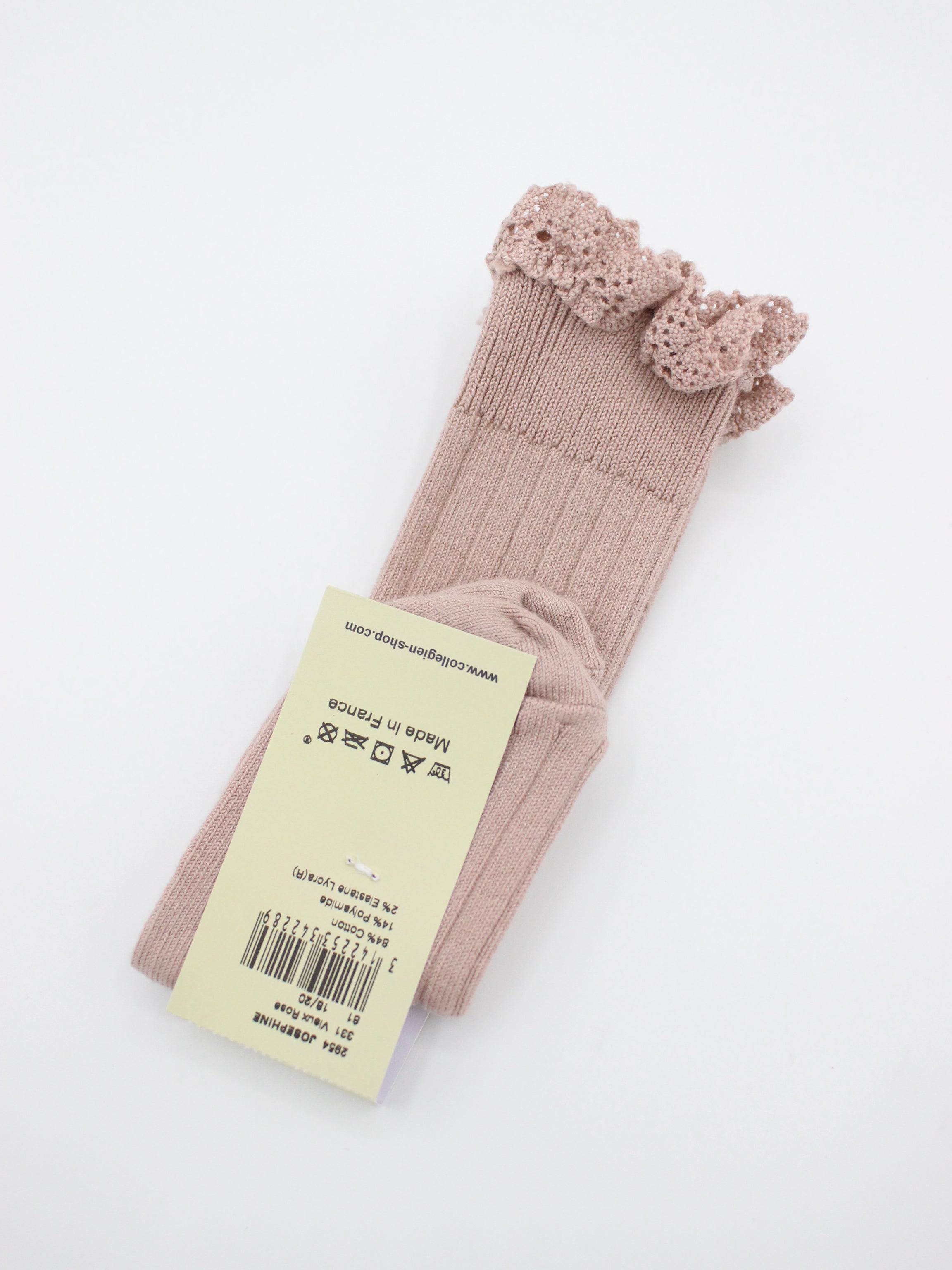 collegien Josephine Lace Trim Knee High Socks vieux rose
