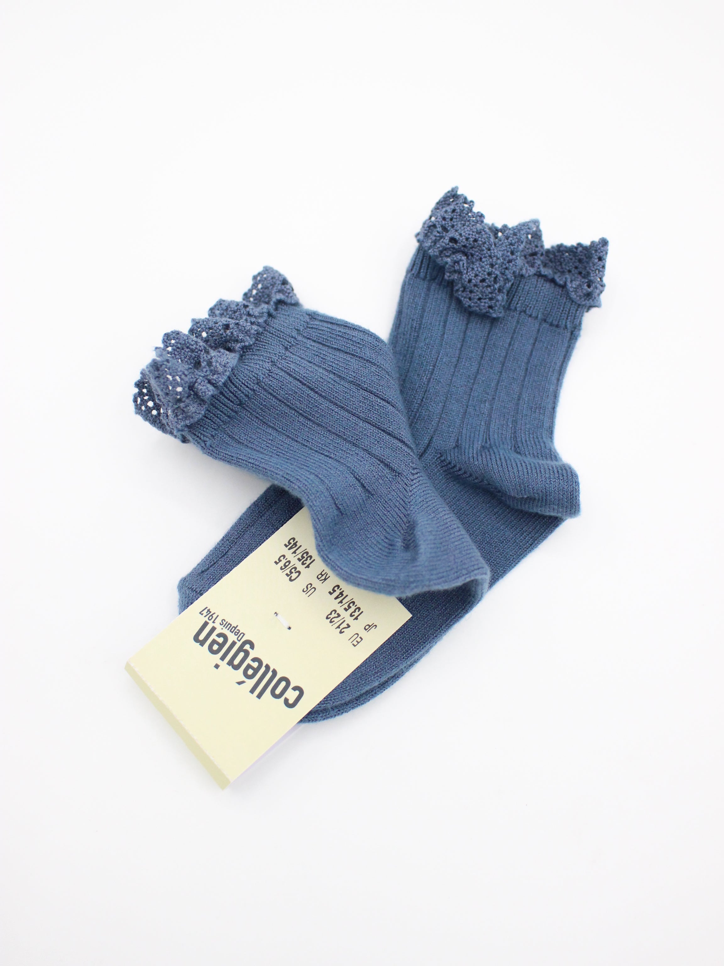 collegien Lili - Lace Trim Ribbed Ankle Socks bleu cendro