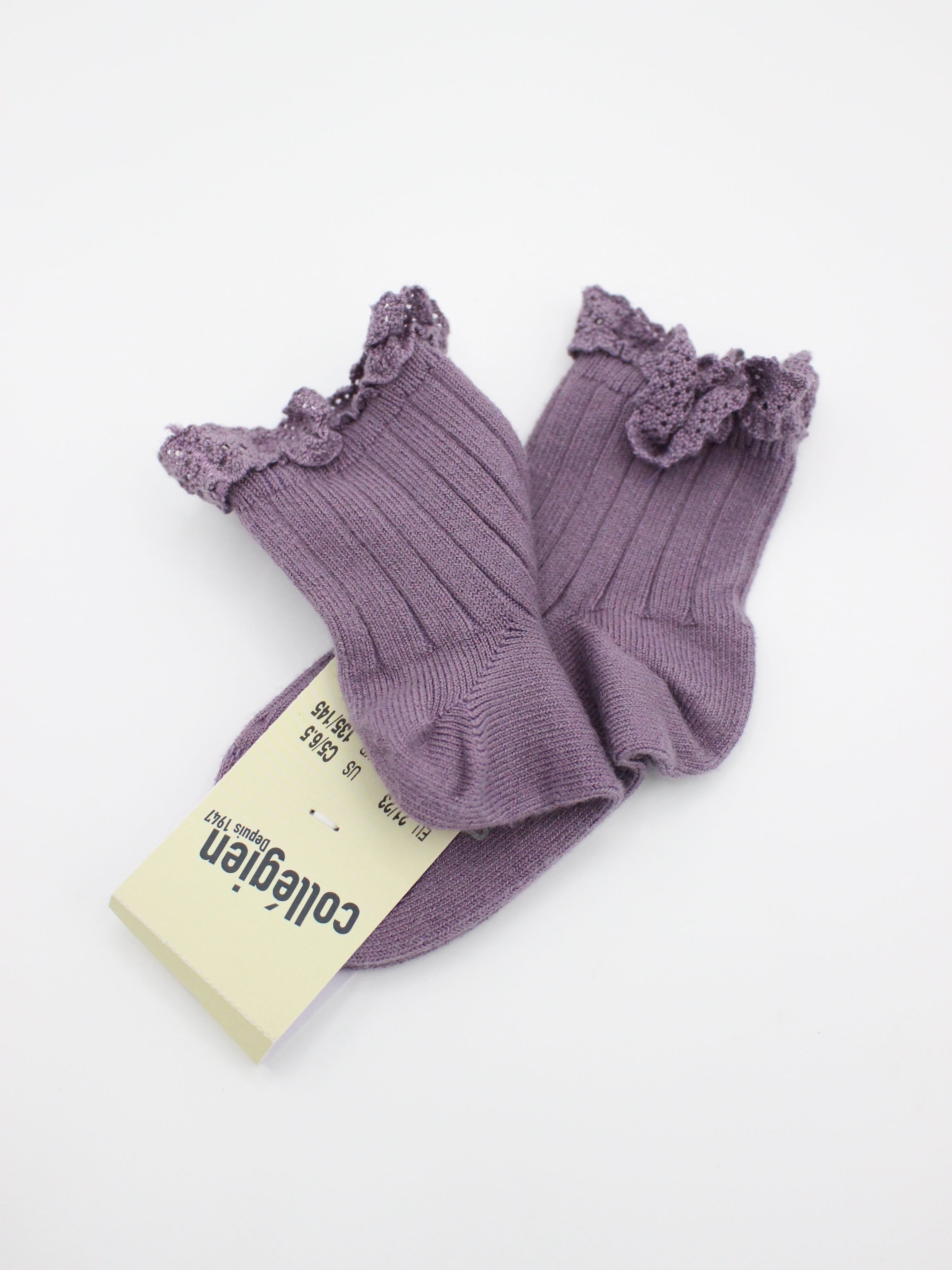 collegien Lili - Lace Trim Ribbed Ankle Socks glycine du japon