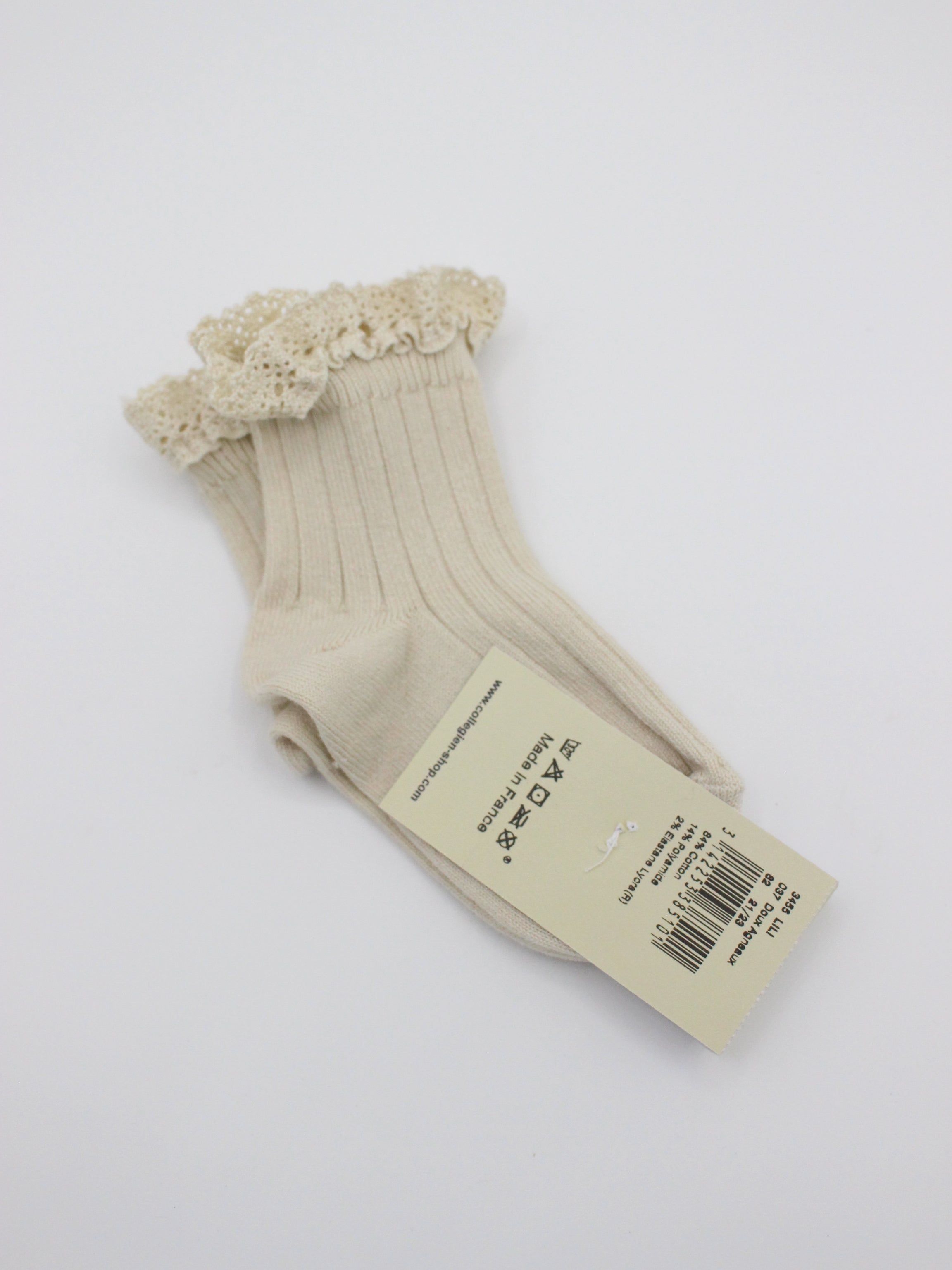 collegien Lili - Lace Trim Ribbed Ankle Socks doux agneaux