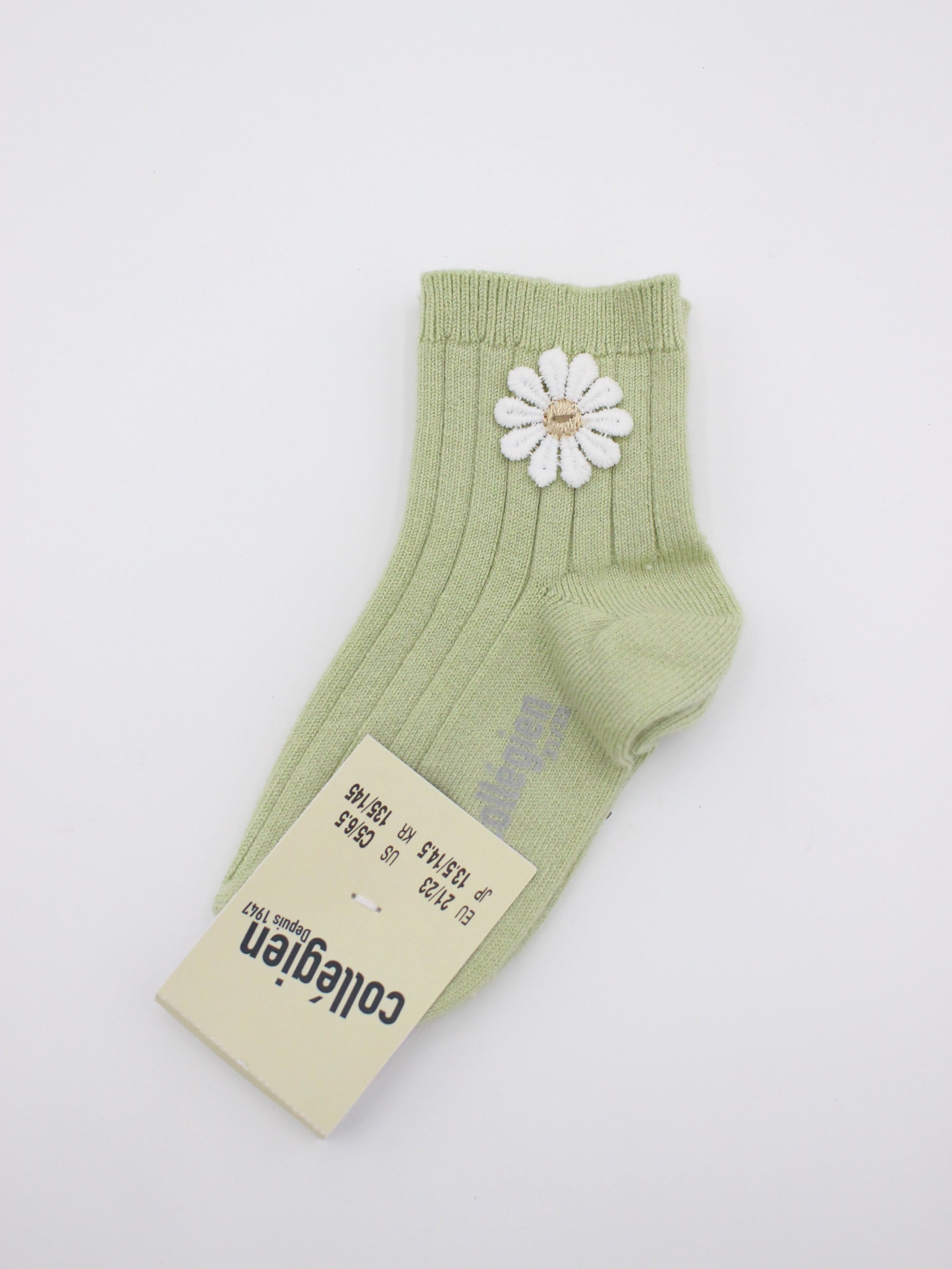collegien Berenice - Ribbed Ankle Socks with Daisy verveine