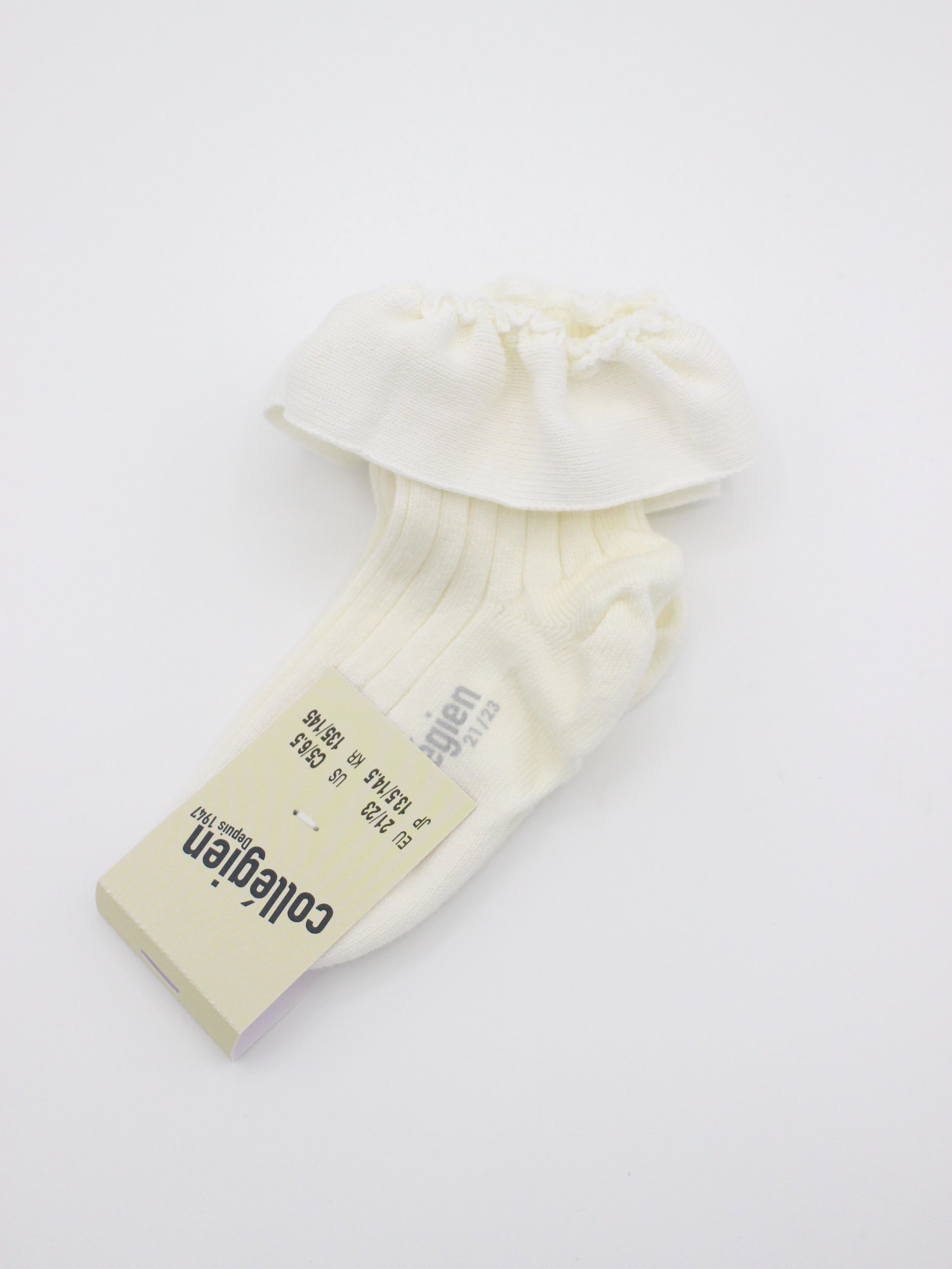collegien Ludivine - Ribbed Ankle Socks with Jersey Ruffle blanc neige