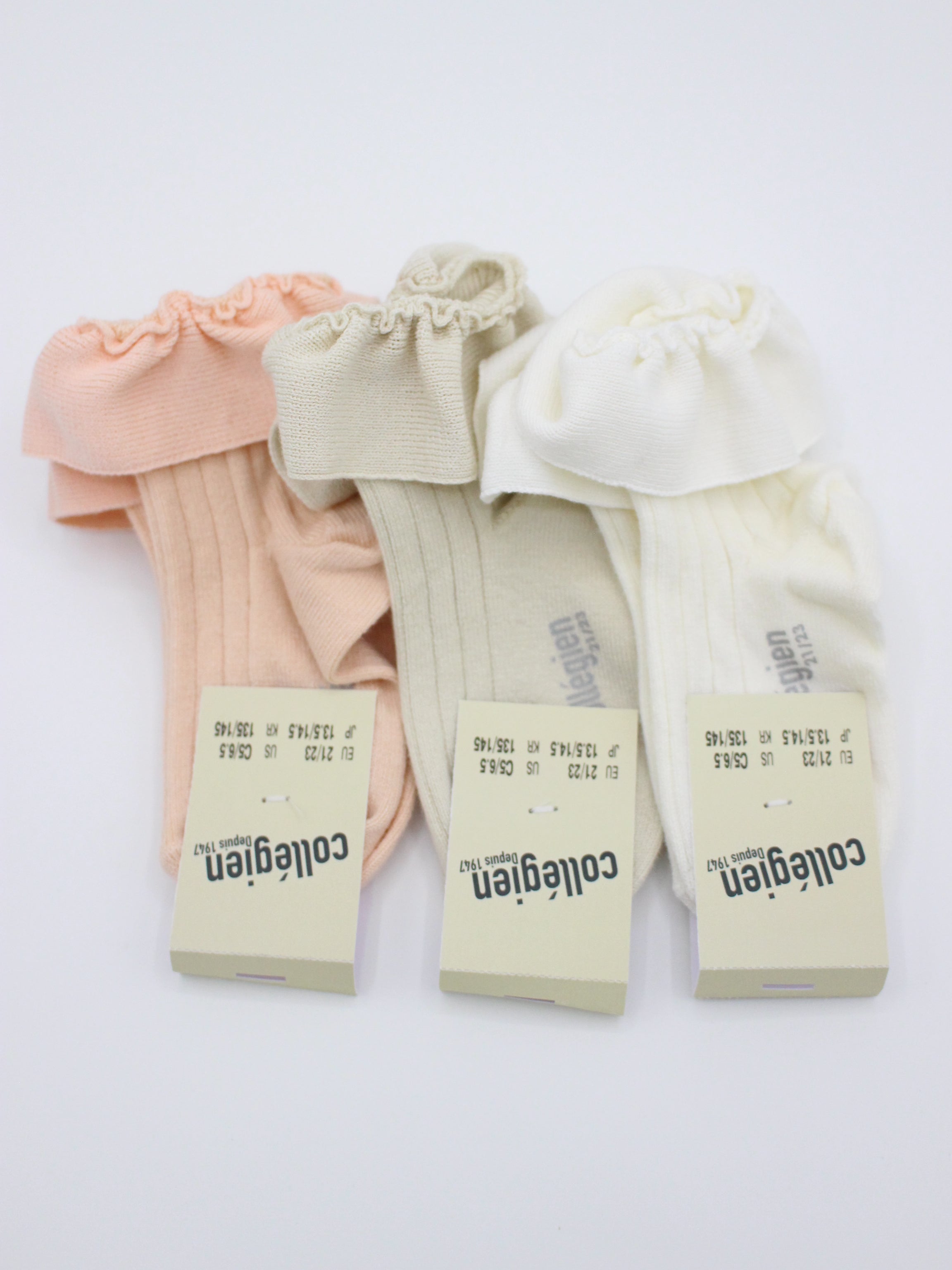 collegien Ludivine - Ribbed Ankle Socks with Jersey Ruffle sorbet