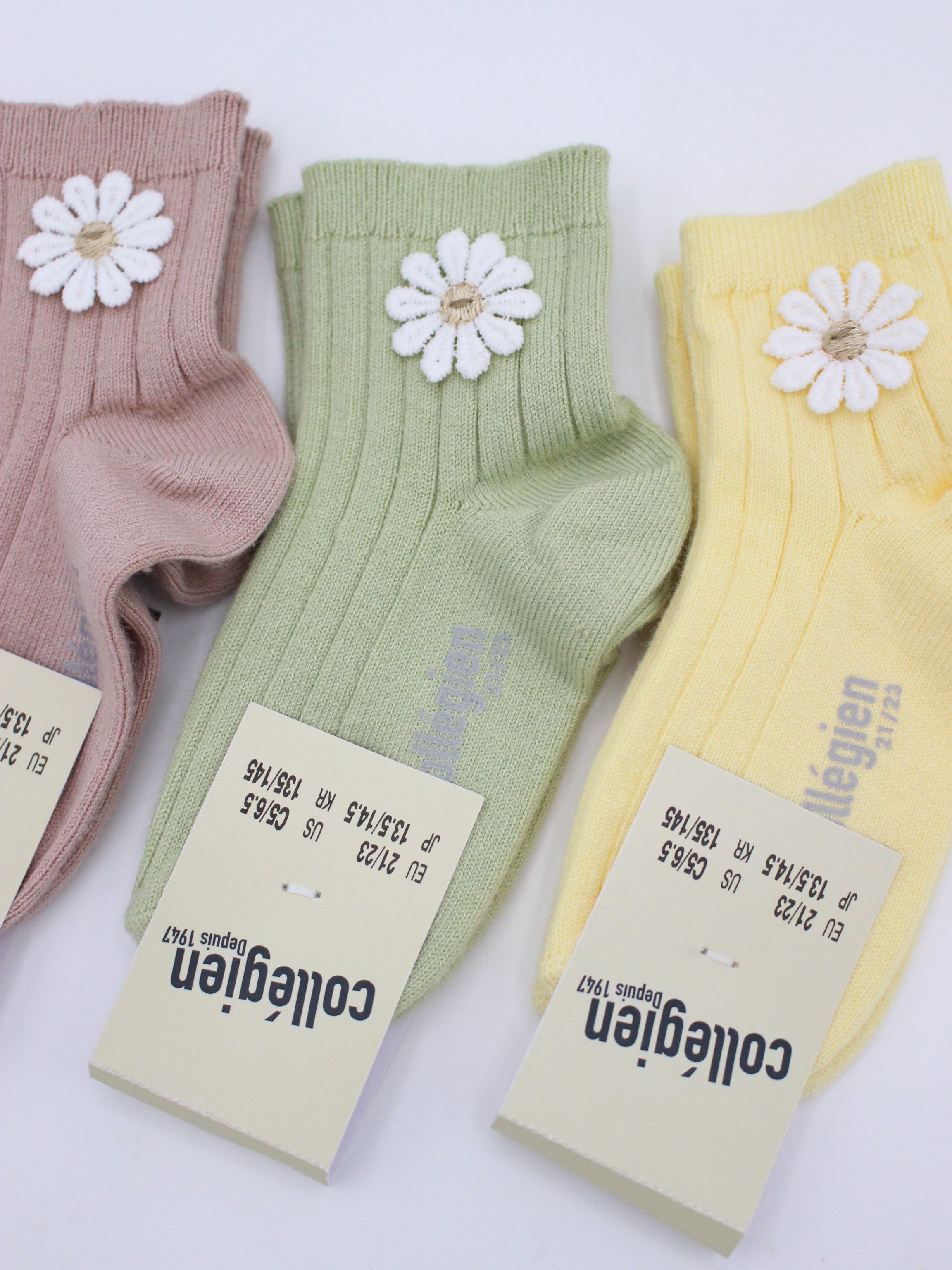 collegien Berenice - Ribbed Ankle Socks with Daisy verveine