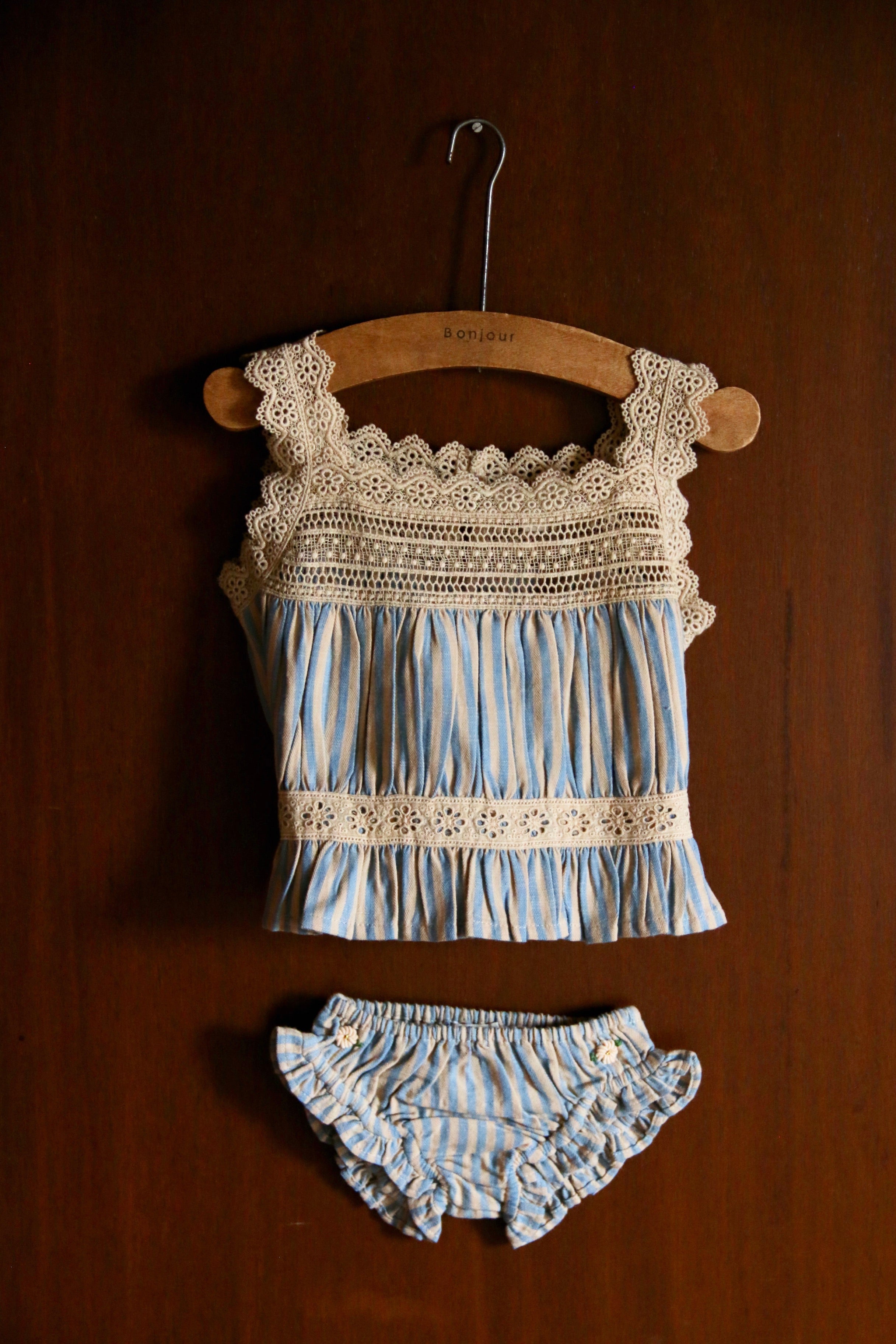 BONJOUR DIARY Set - top & panty Blue transat stripe