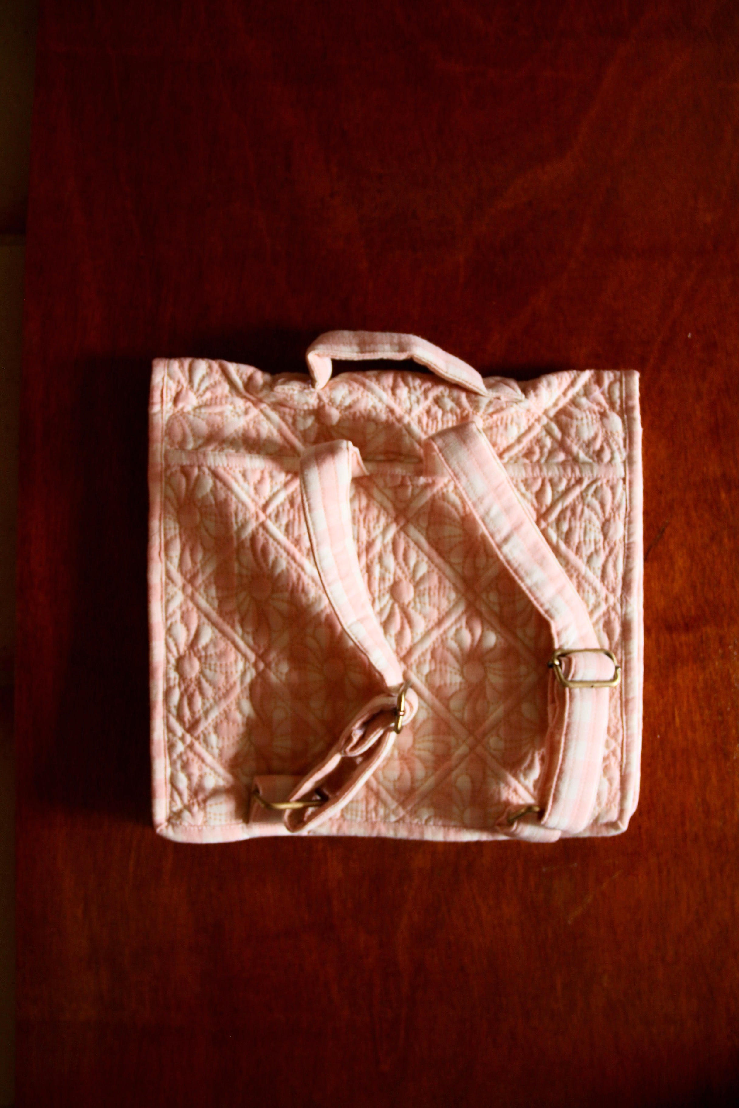 BONJOUR DIARY Quilted school bag Pink vichy front & piping