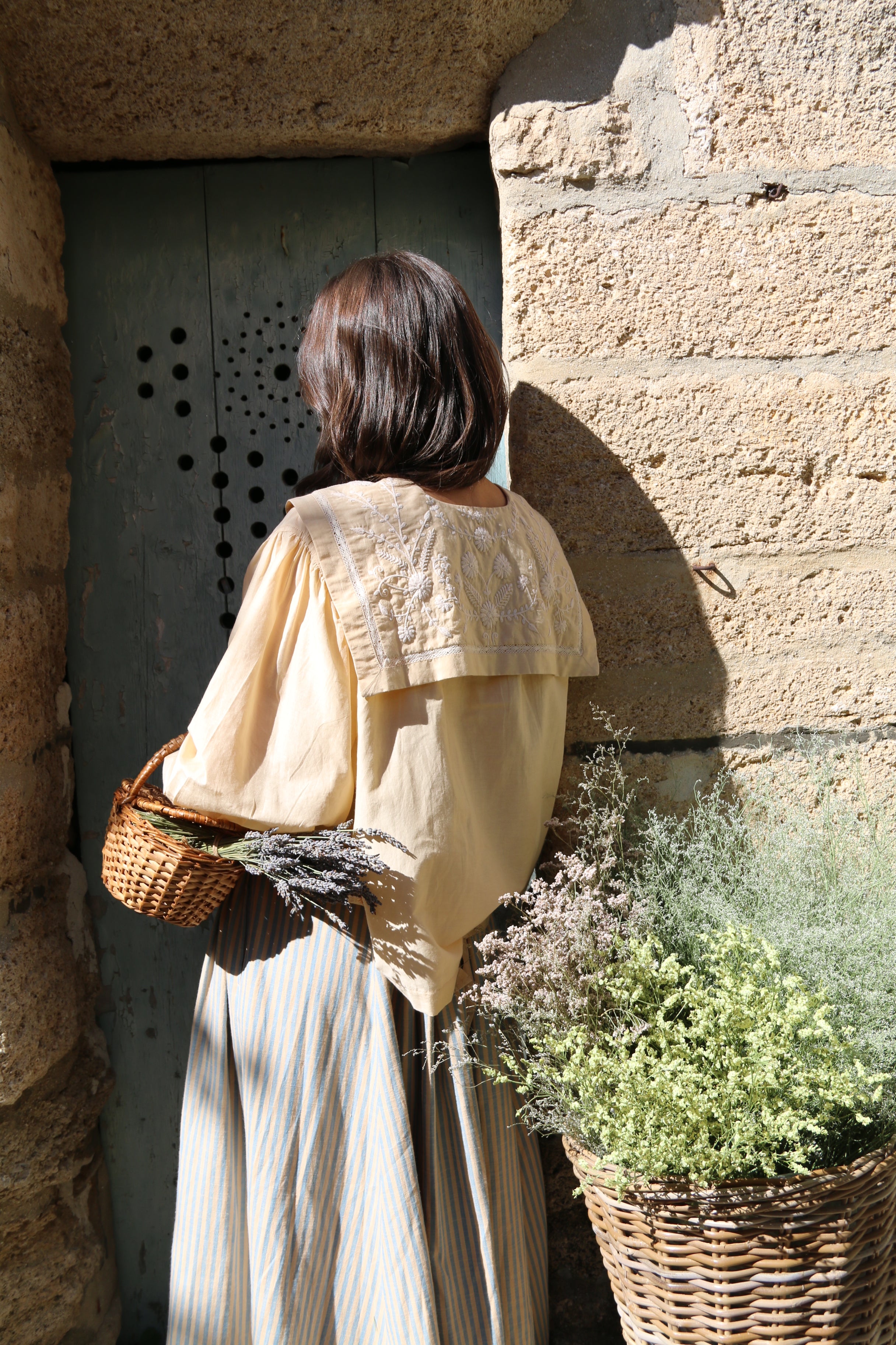 Suranné Blouse with sailor collar Sand cotton silk 大人SIZE