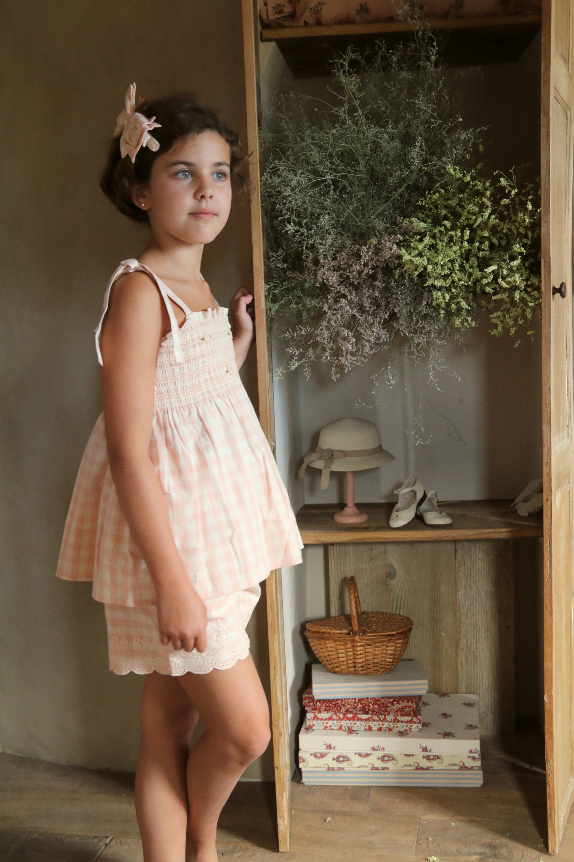 BONJOUR DIARY Shorts & top set Pink Vichy with small design eyelete emb