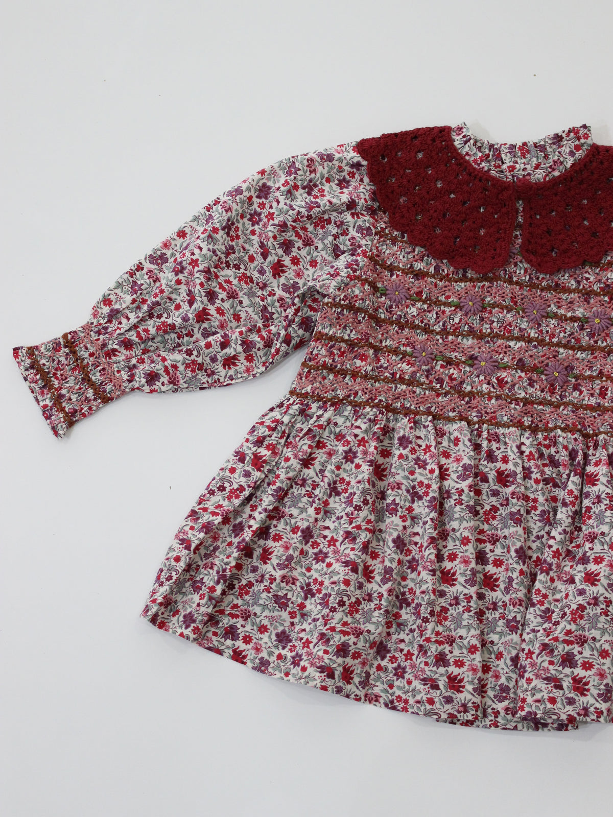 BONJOUR DIARY Handsmock blouse with collar Flowers field print